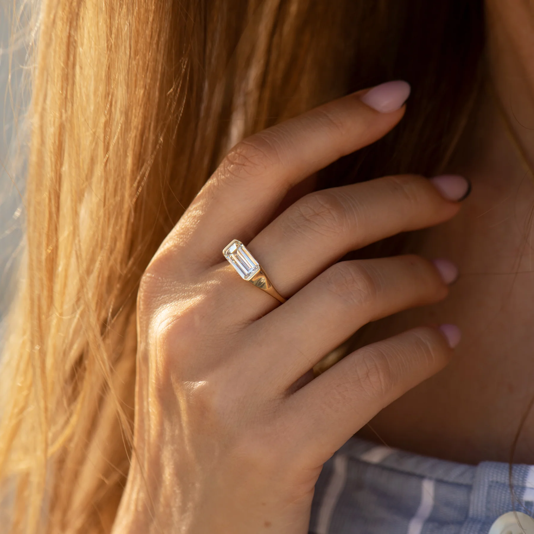 Solitaire Signet Engagement Ring with an Emerald Cut Diamond - Image 4