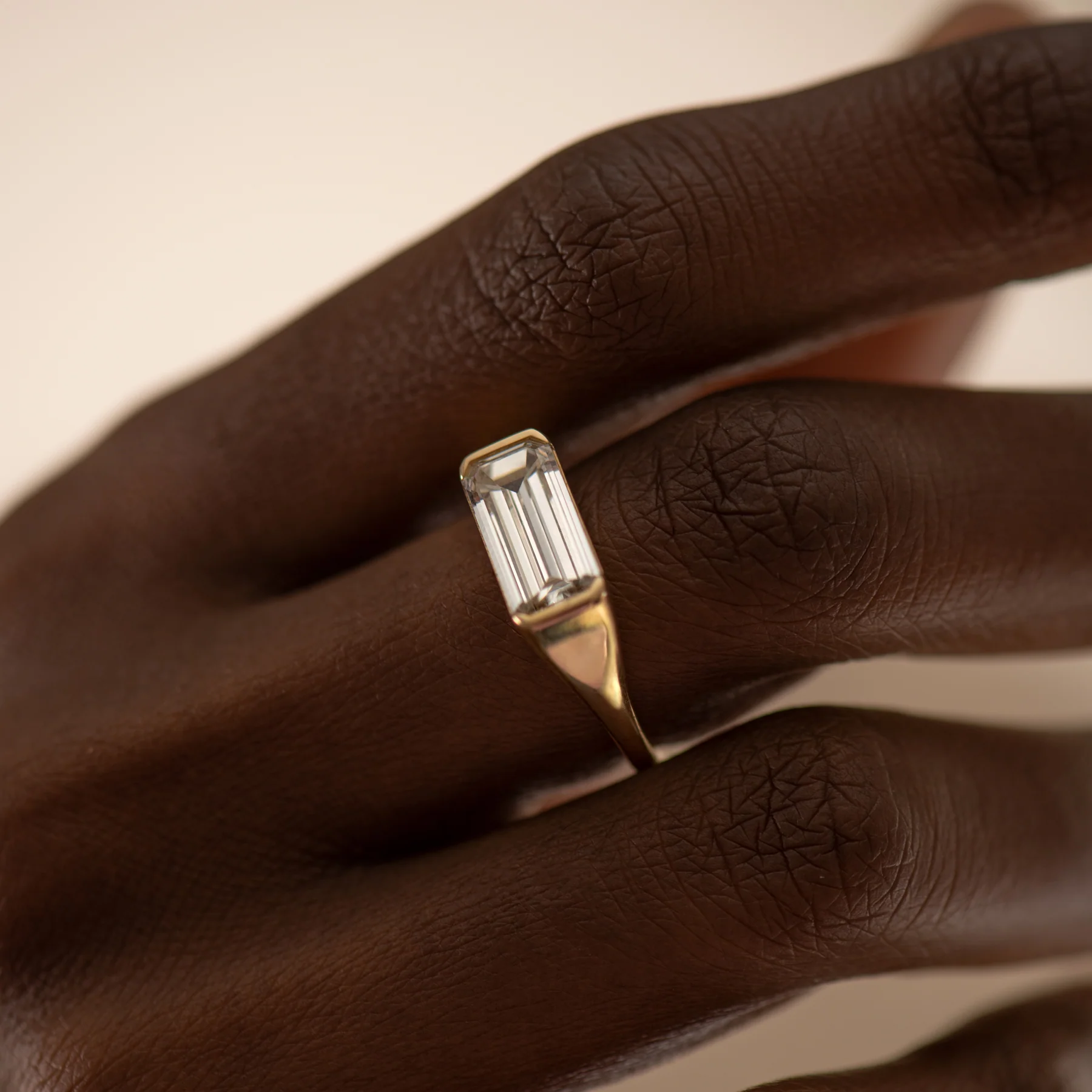 Solitaire Signet Engagement Ring with an Emerald Cut Diamond - Image 5