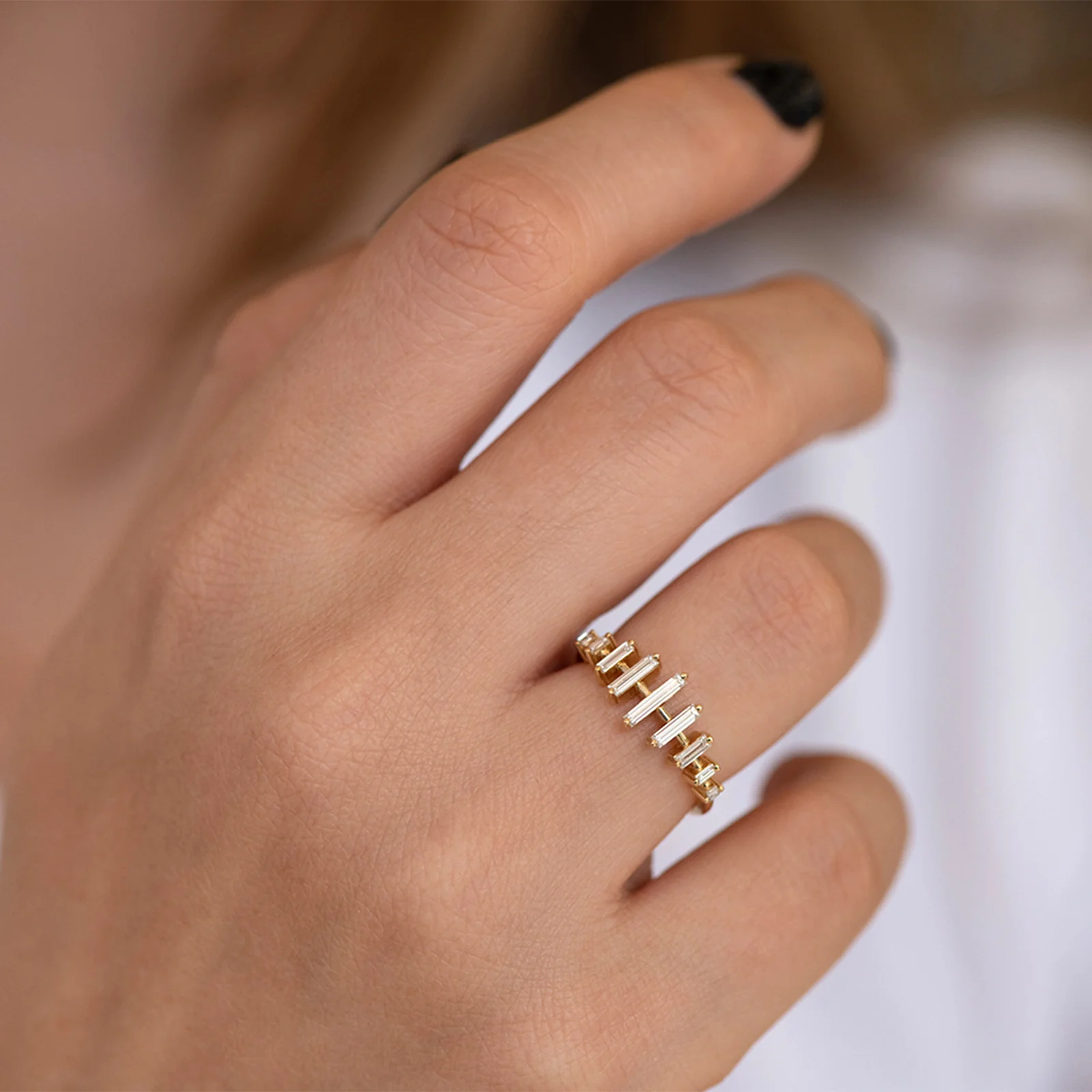 Spaced Needle Baguette Diamond Ring - Image 2