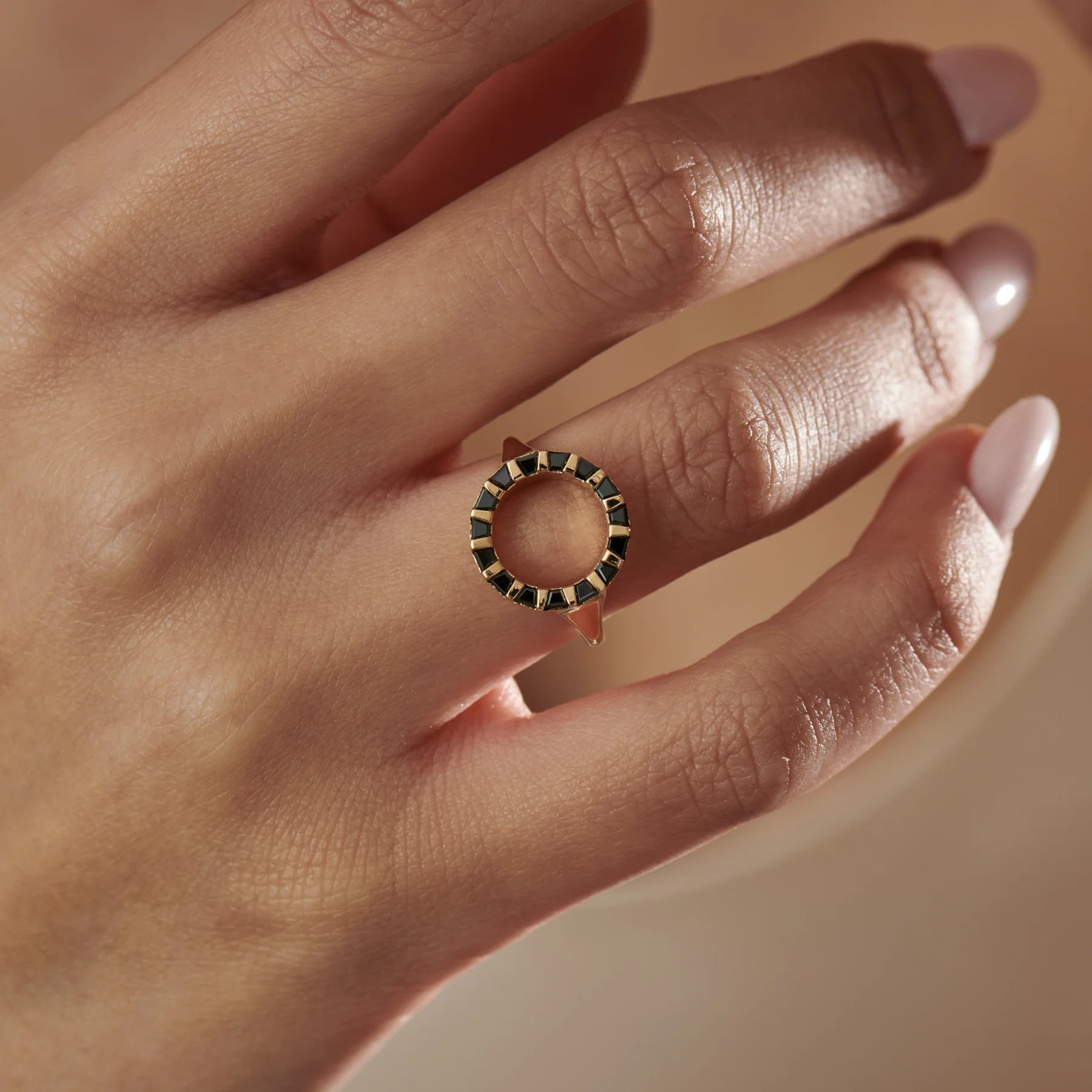 Sphinx Trapeze Black Diamond & Gold Bar Statement Ring - Image 2