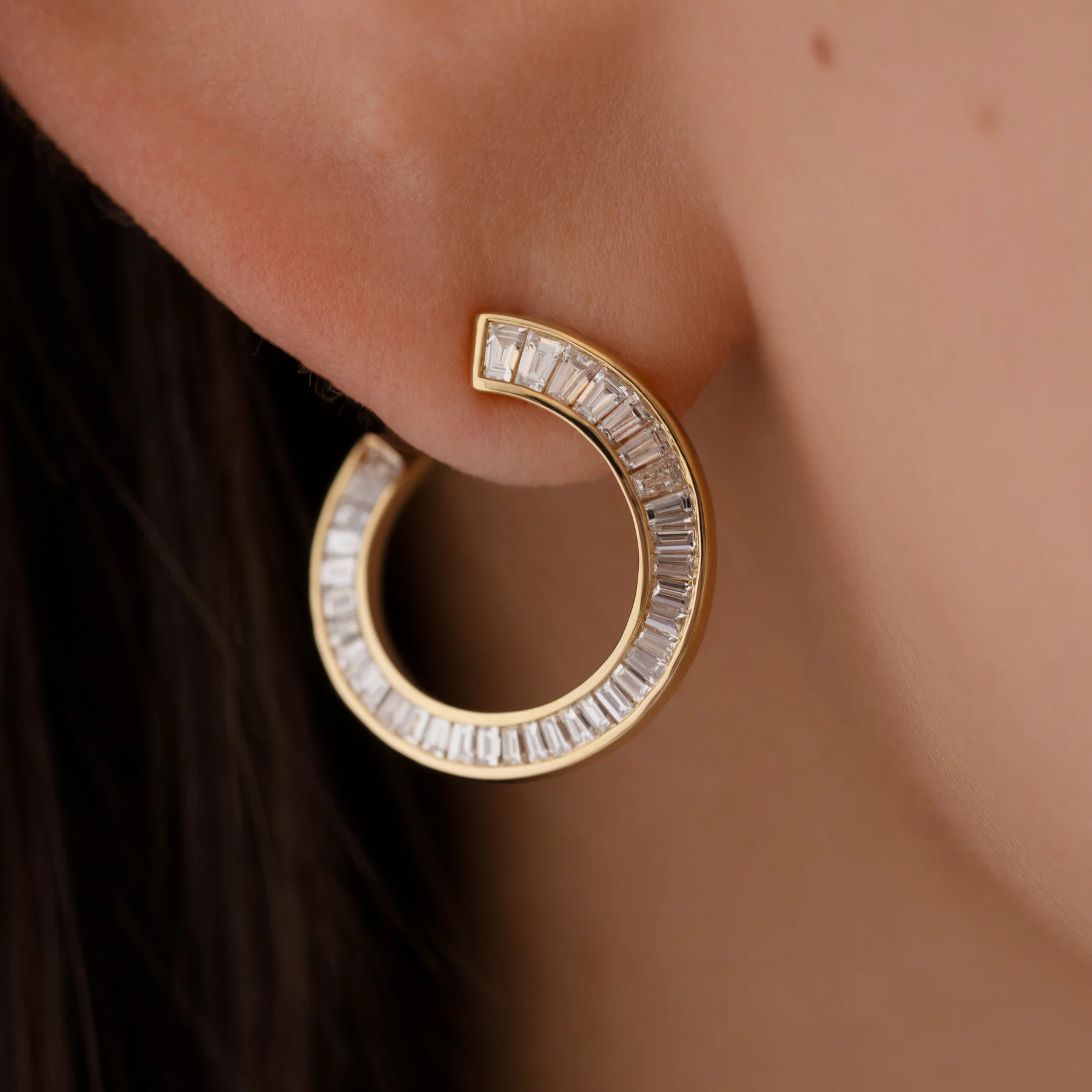 Spiral Hoop Earrings with Tapered Baguette Diamonds - Image 3