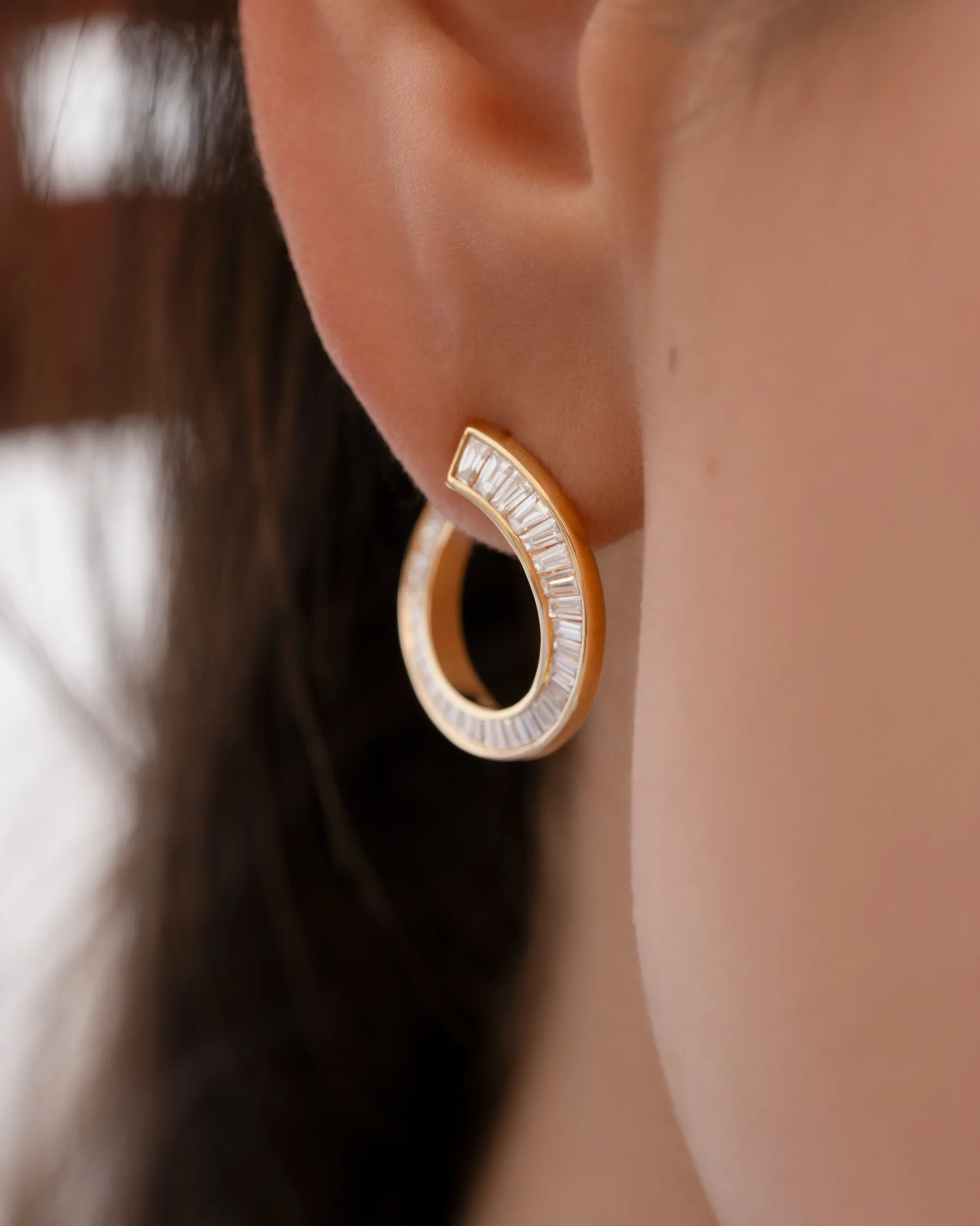 Spiral Hoop Earrings with Tapered Baguette Diamonds - Image 6