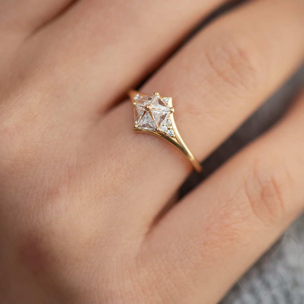 Star Engagement Ring with Five Triangle Cut Diamonds - Image 3
