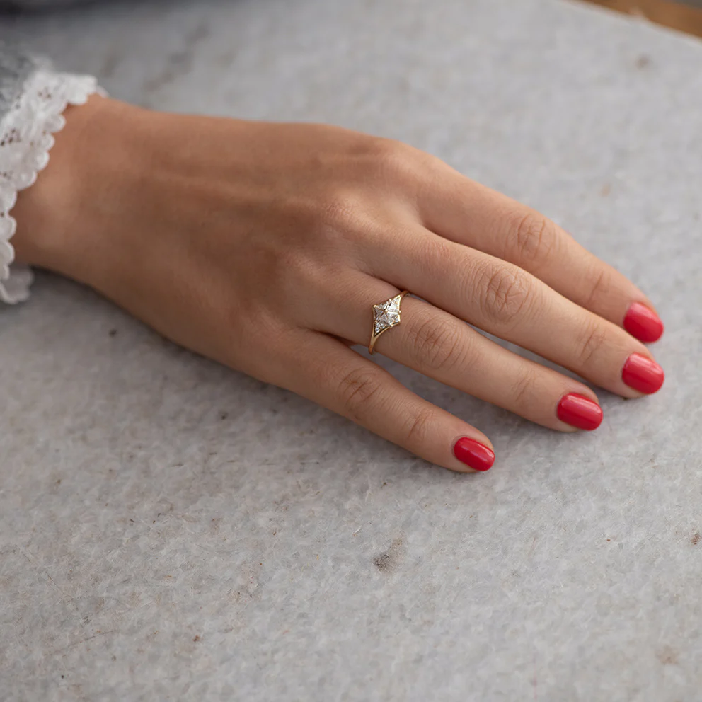 Star Engagement Ring with Five Triangle Cut Diamonds - Image 8