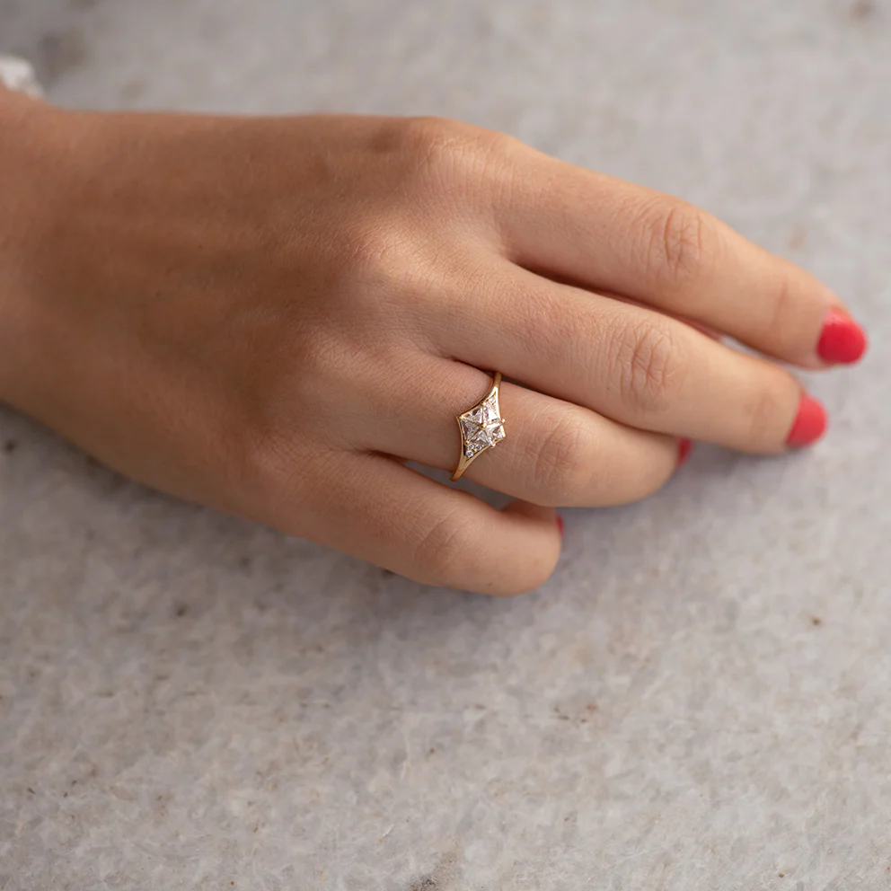 Star Engagement Ring with Five Triangle Cut Diamonds - Image 9