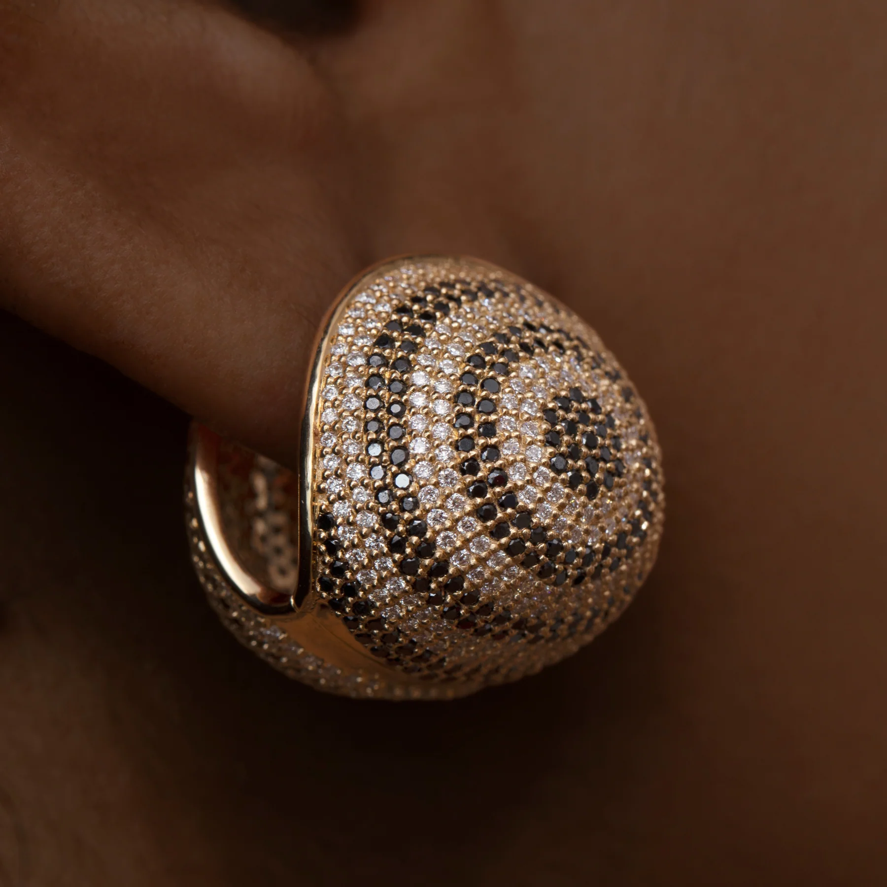 Striped Black & White Diamond Ball Statement Earrings - Image 5