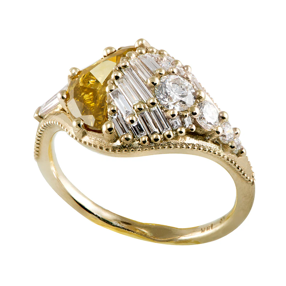Sun & Star Engagement Ring with Crescent Fancy Color Diamond - OOAK - Image 5
