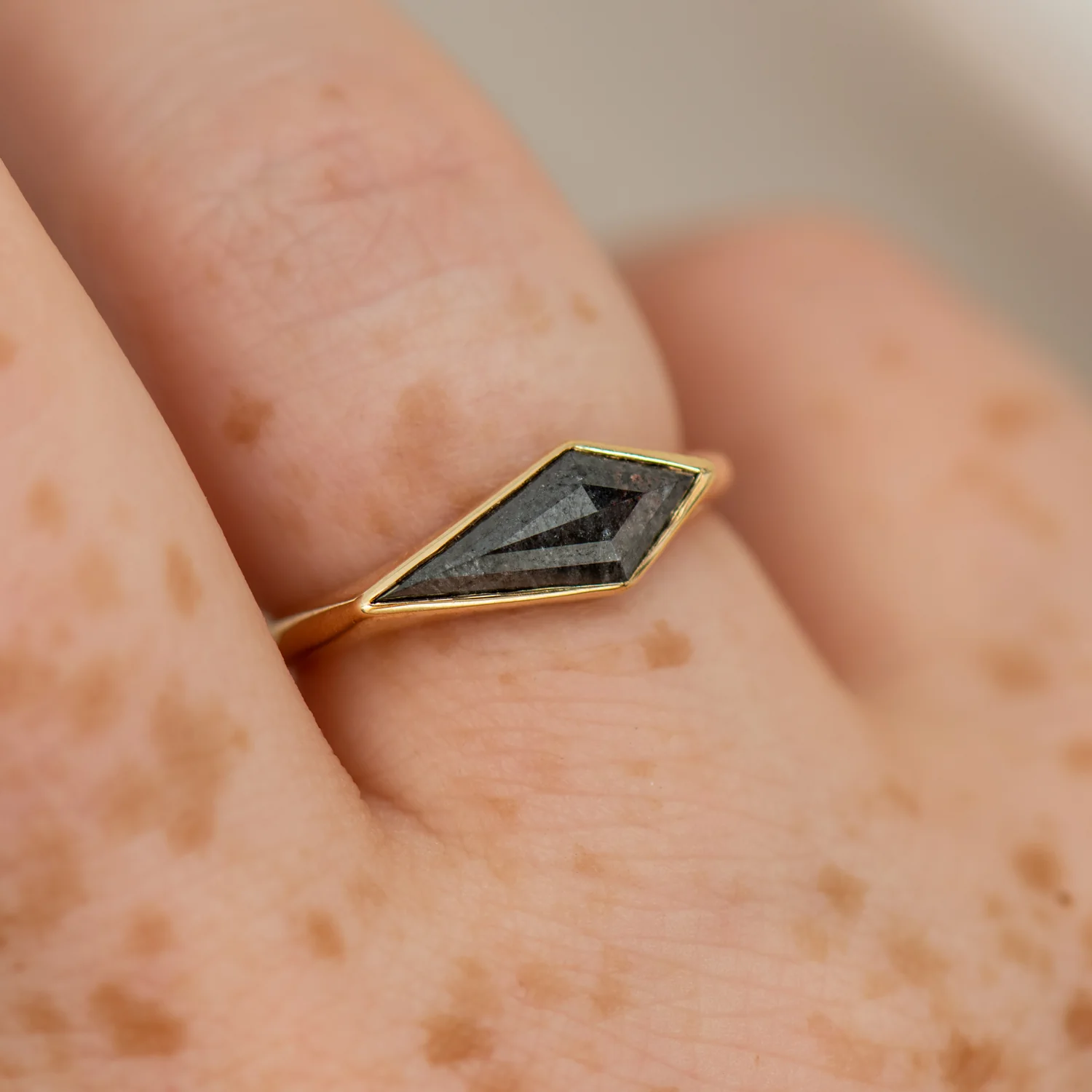Kite Diamond Ring with a OOAK Salt and Pepper Diamond - Image 6