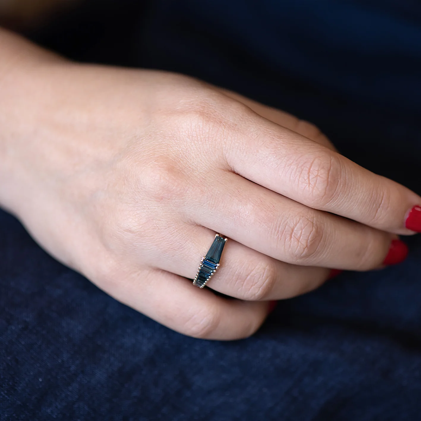 Teal Sapphire Gradient Engagement Ring - Image 6