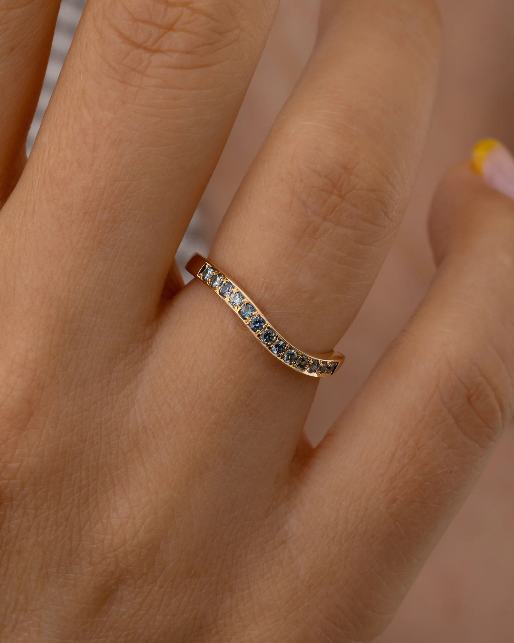 Teal Sapphire Modern Stacking Ring - Image 5