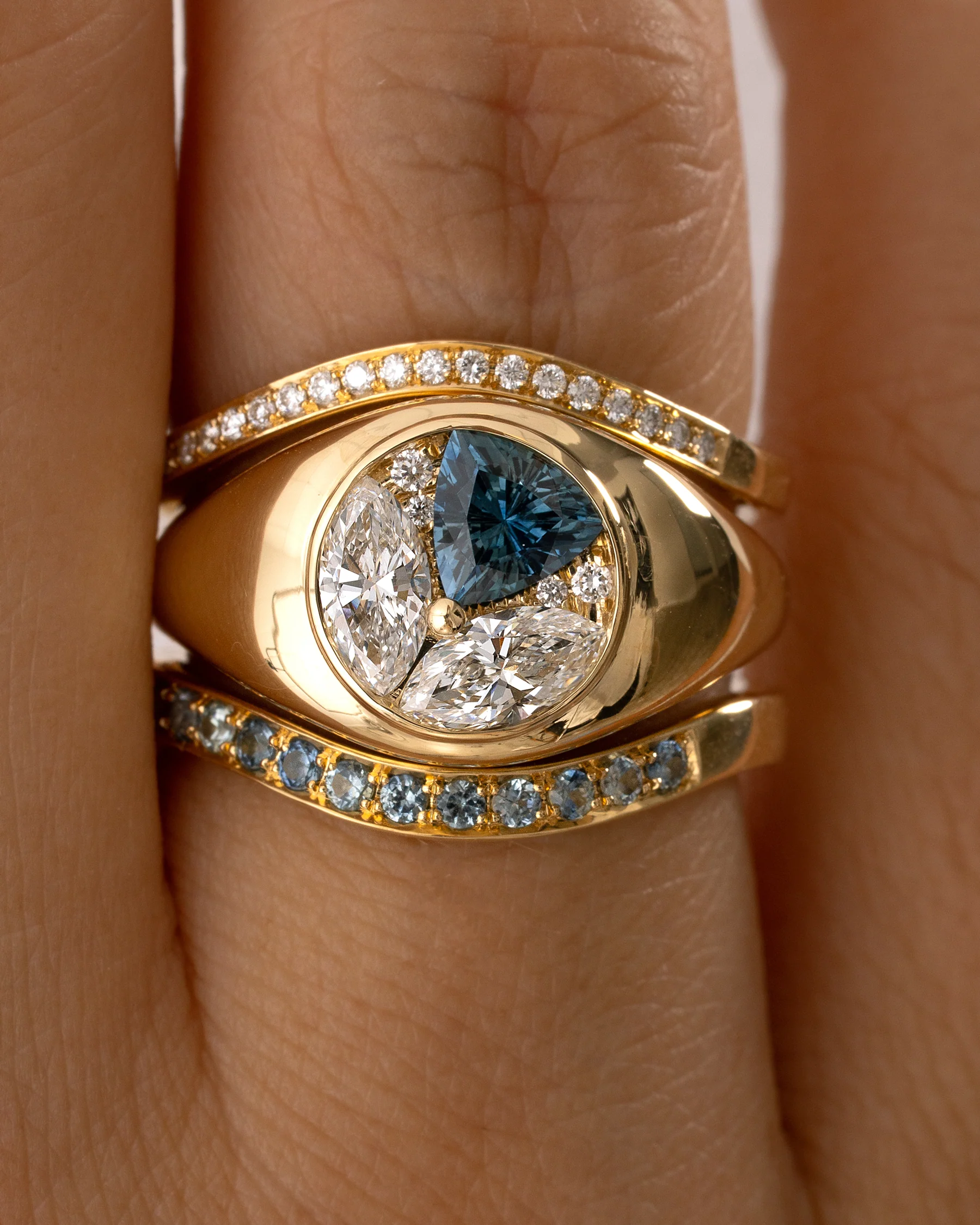 Teal Sapphire Modern Stacking Ring - Image 7