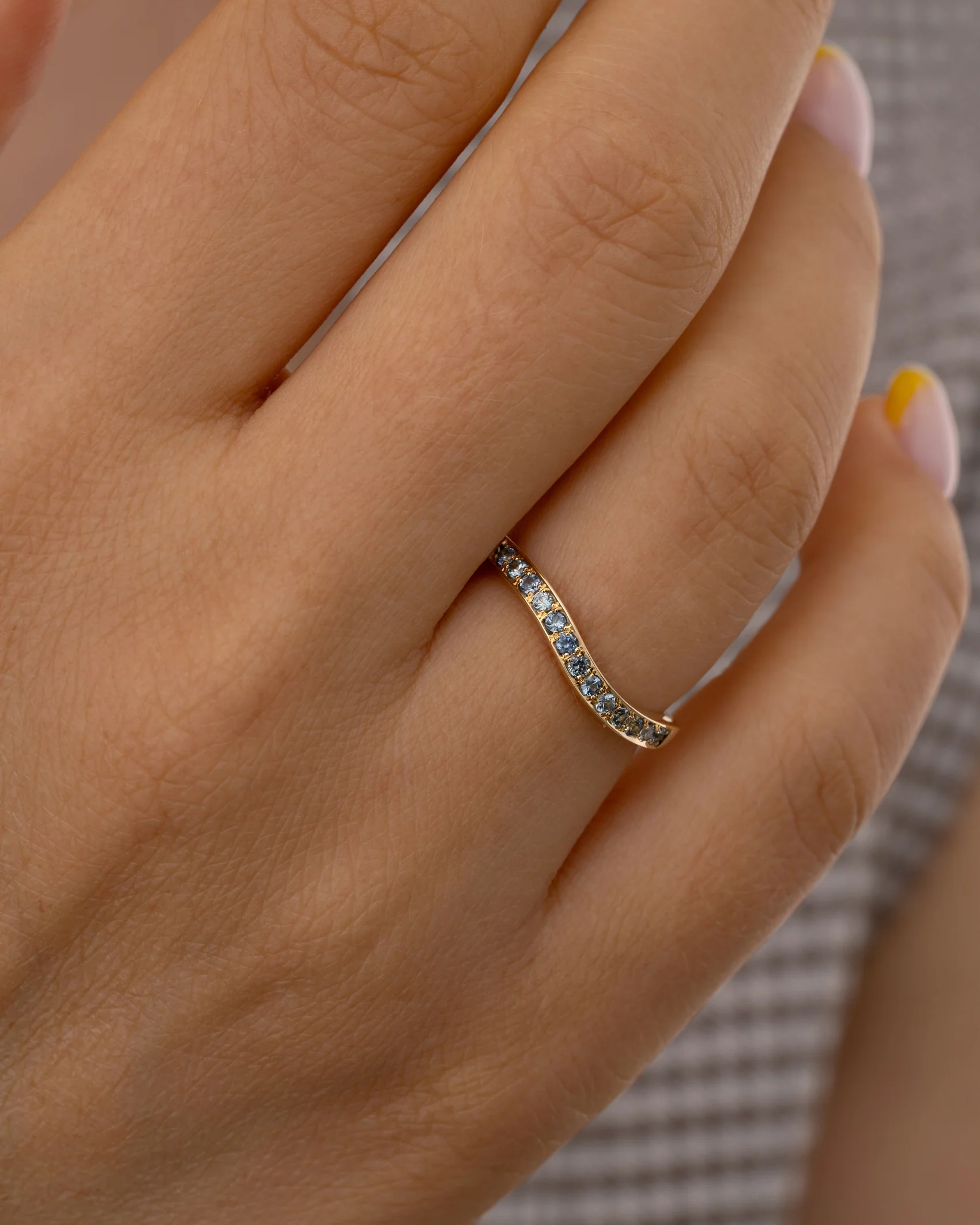 Teal Sapphire Modern Stacking Ring - Image 9