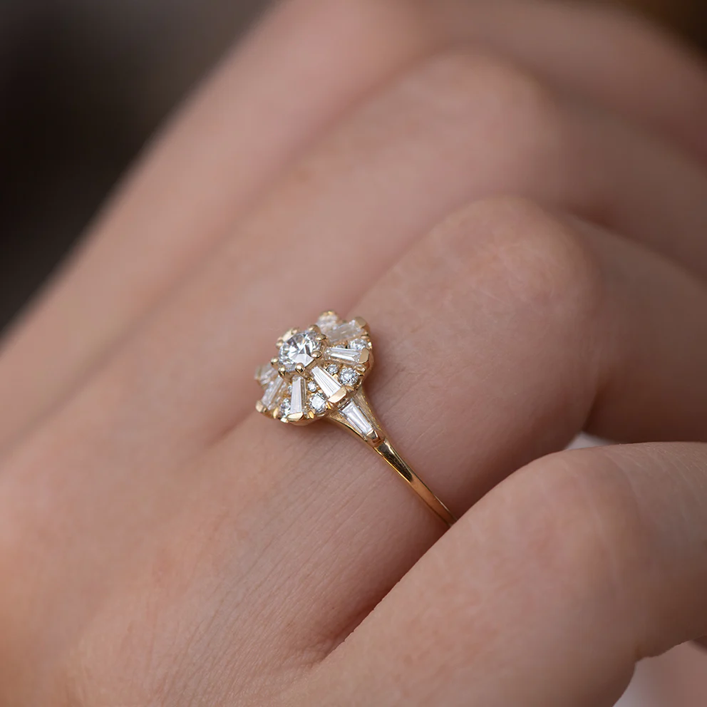 The Sun Temple Ring with Tapered Baguette Diamonds Halo - Image 2