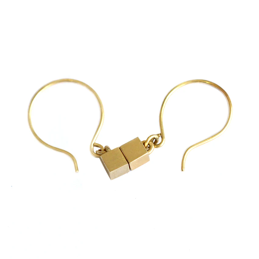 Tiny Cube Gold Earrings - Geometric Ear Piece - Image 3