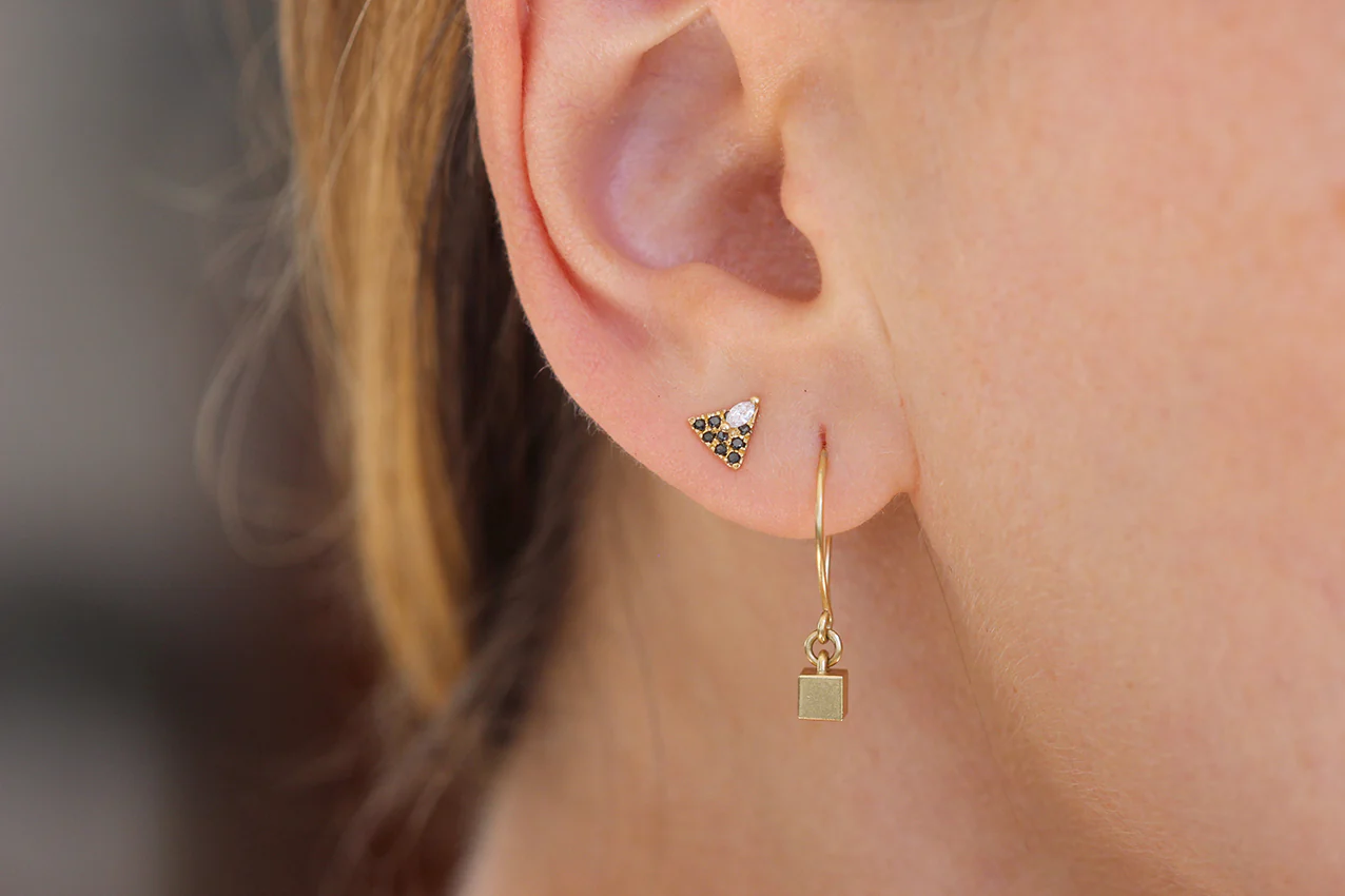 Tiny Cube Gold Earrings - Geometric Ear Piece - Image 8