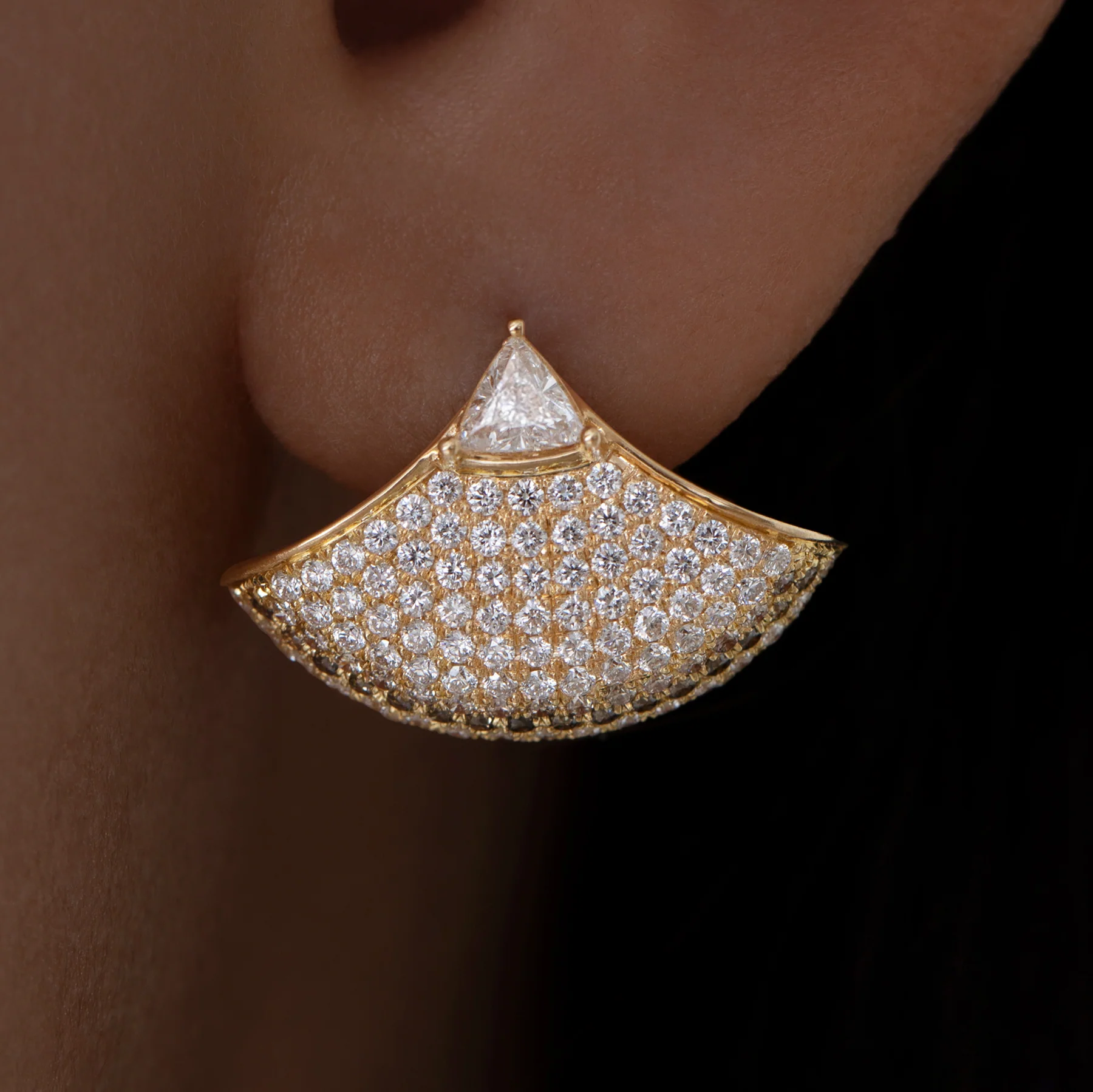 Trillion Diamond Fan Earrings with Brown Diamond Accent - Image 2