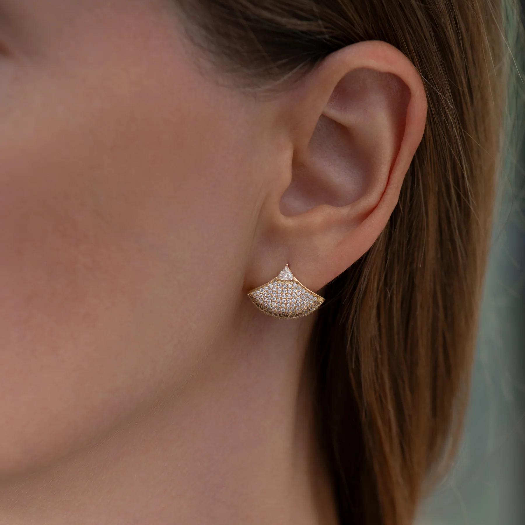 Trillion Diamond Fan Earrings with Brown Diamond Accent - Image 3
