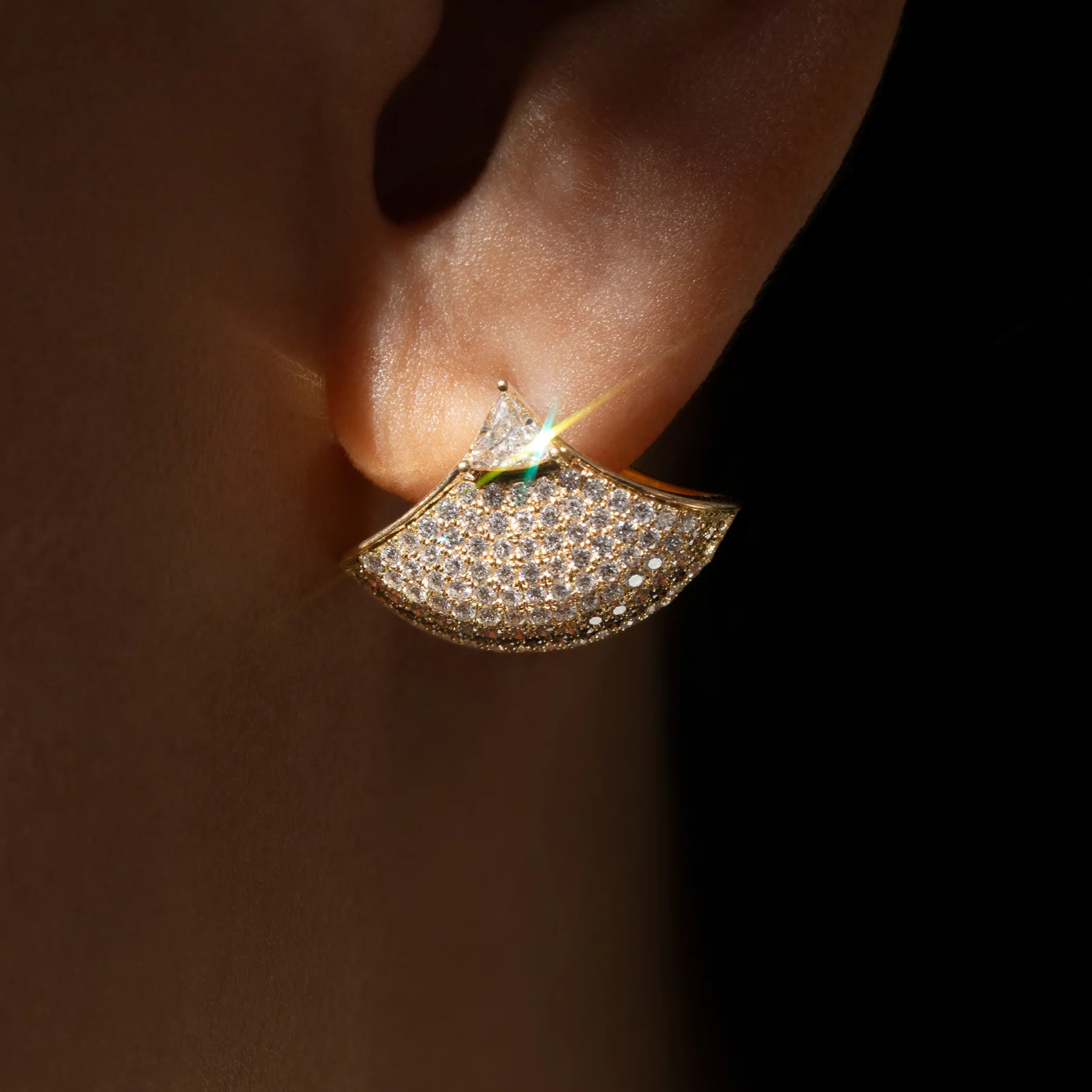 Trillion Diamond Fan Earrings with Brown Diamond Accent - Image 7