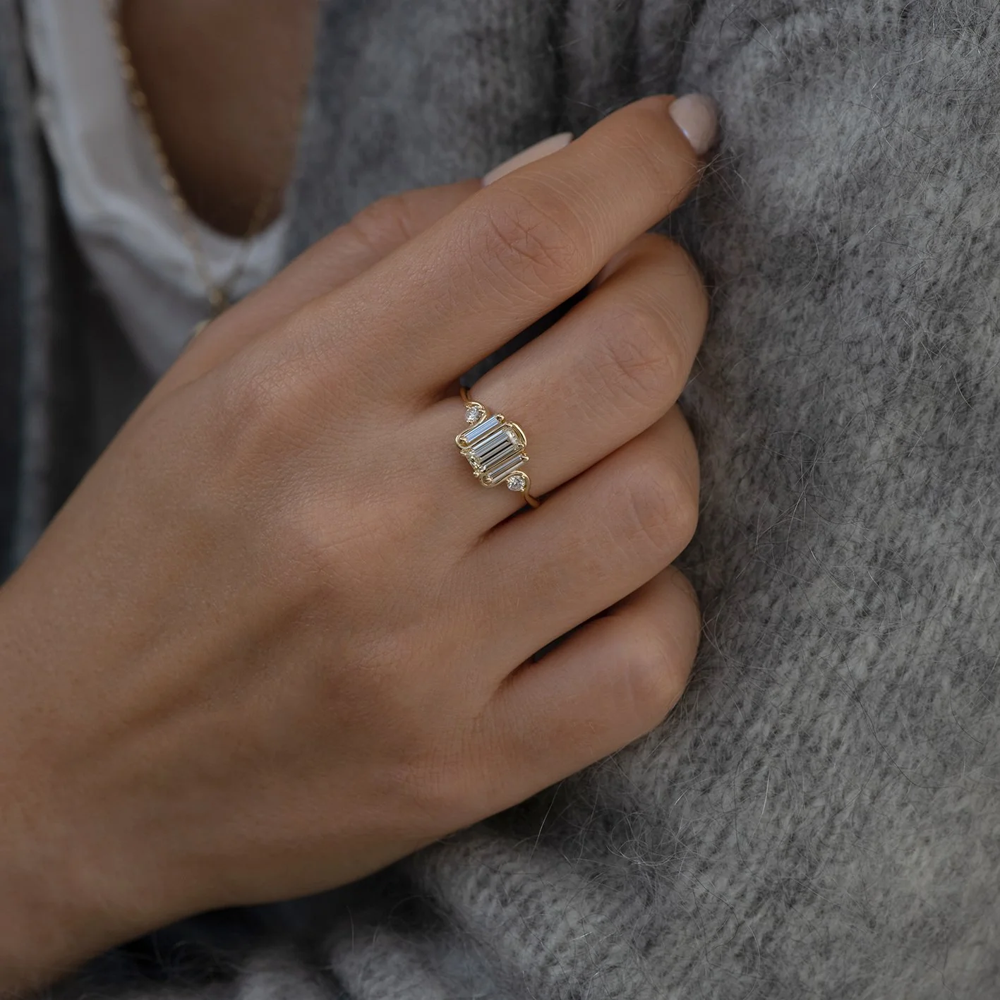 Triple Baguette Diamond Wave Ring - Image 3