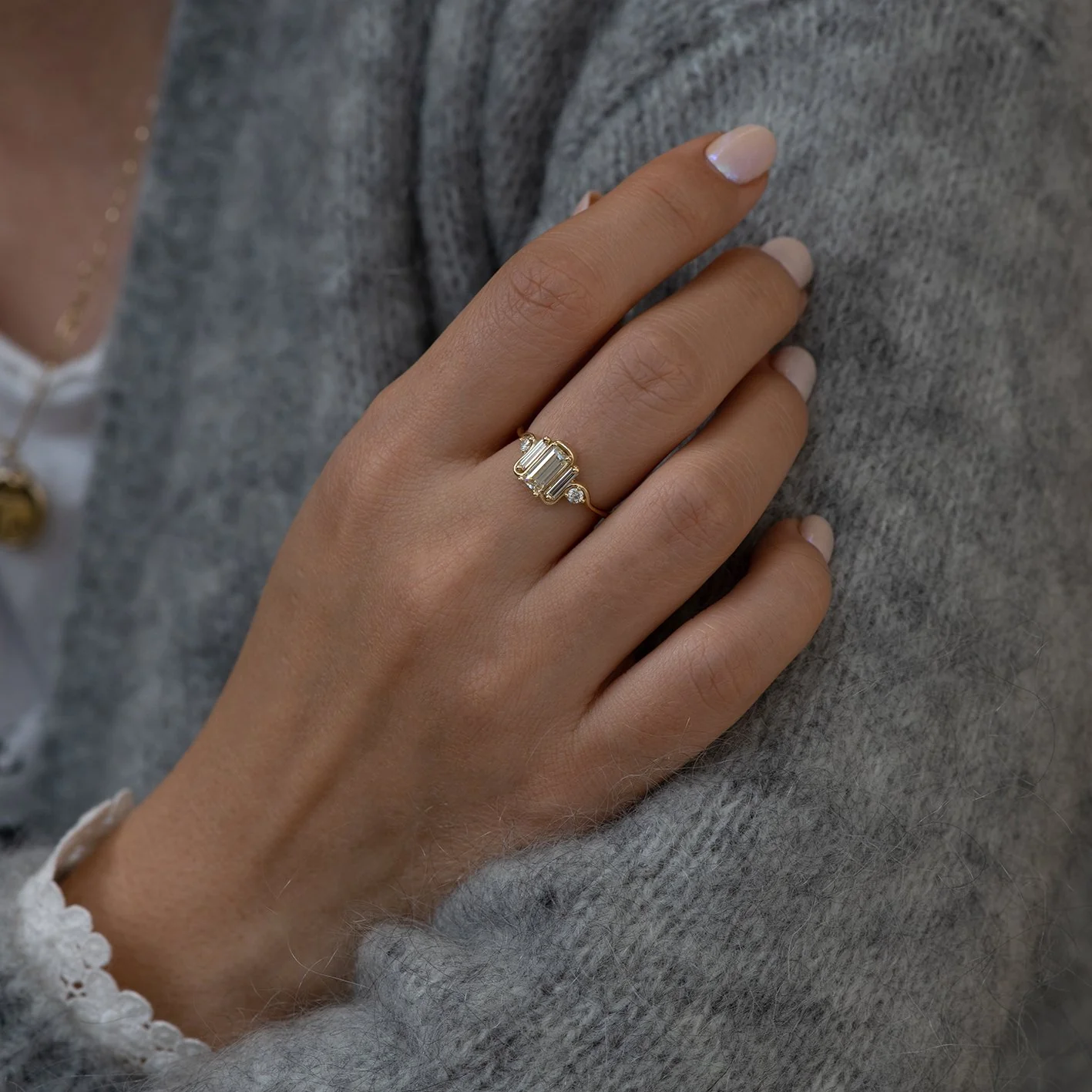 Triple Baguette Diamond Wave Ring - Image 5