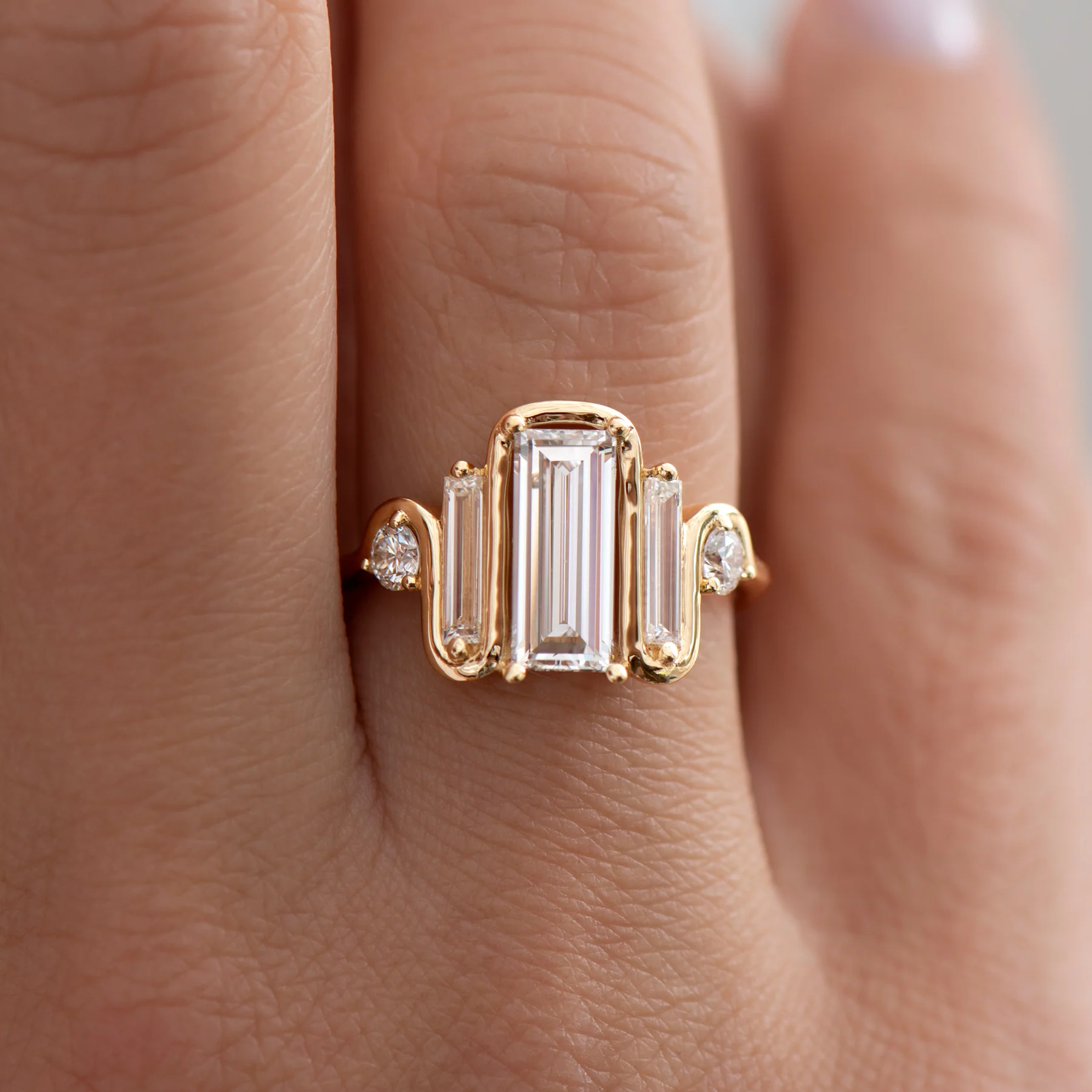 Triple Baguette Diamond Wave Ring (Large) - Image 5