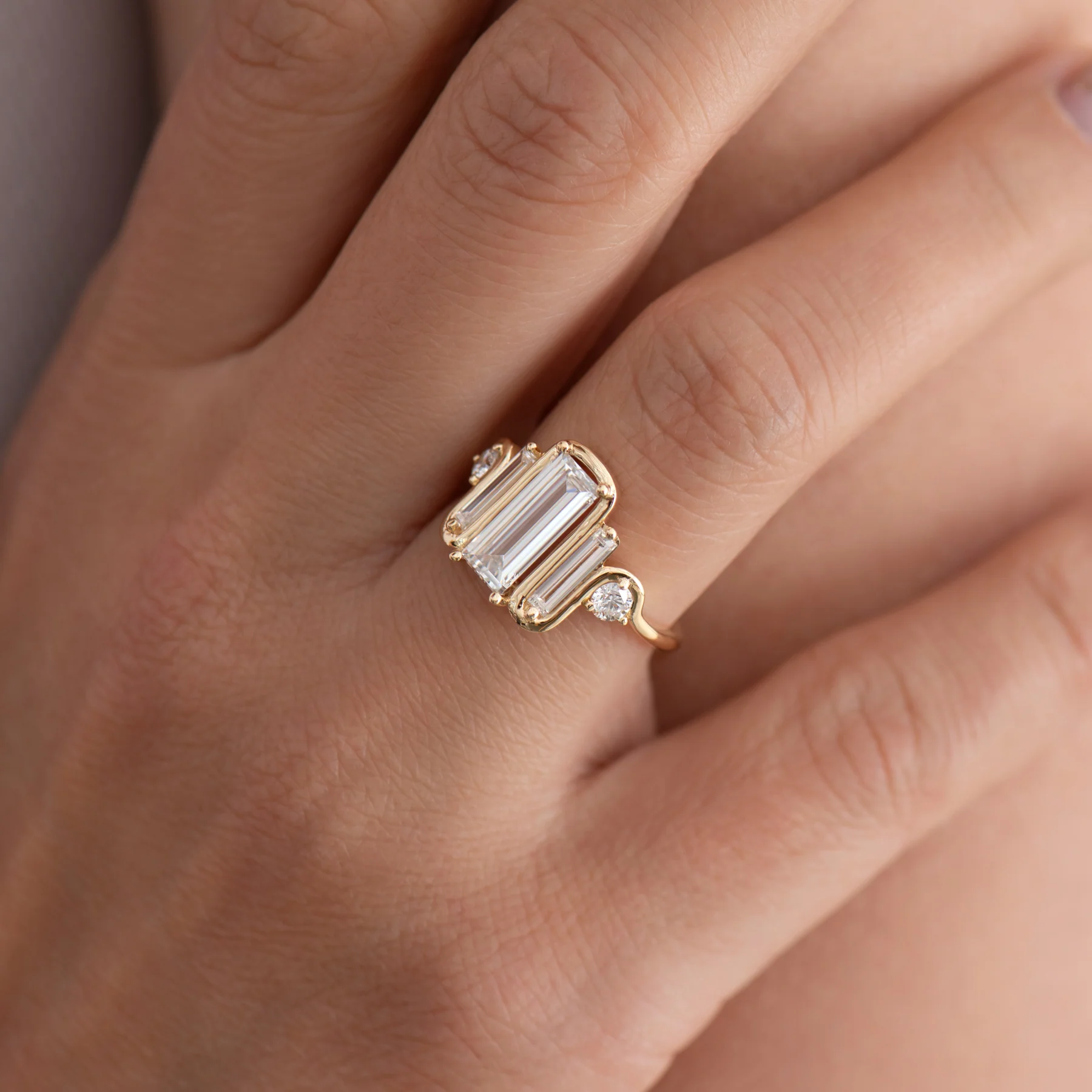 Triple Baguette Diamond Wave Ring (Large) - Image 7