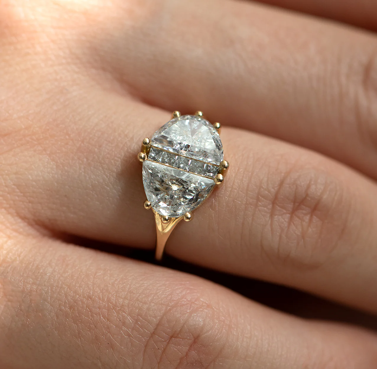 Two Carat Half Moon Engagement Ring with Unique Salt and Pepper Diamonds - OOAK - Image 3