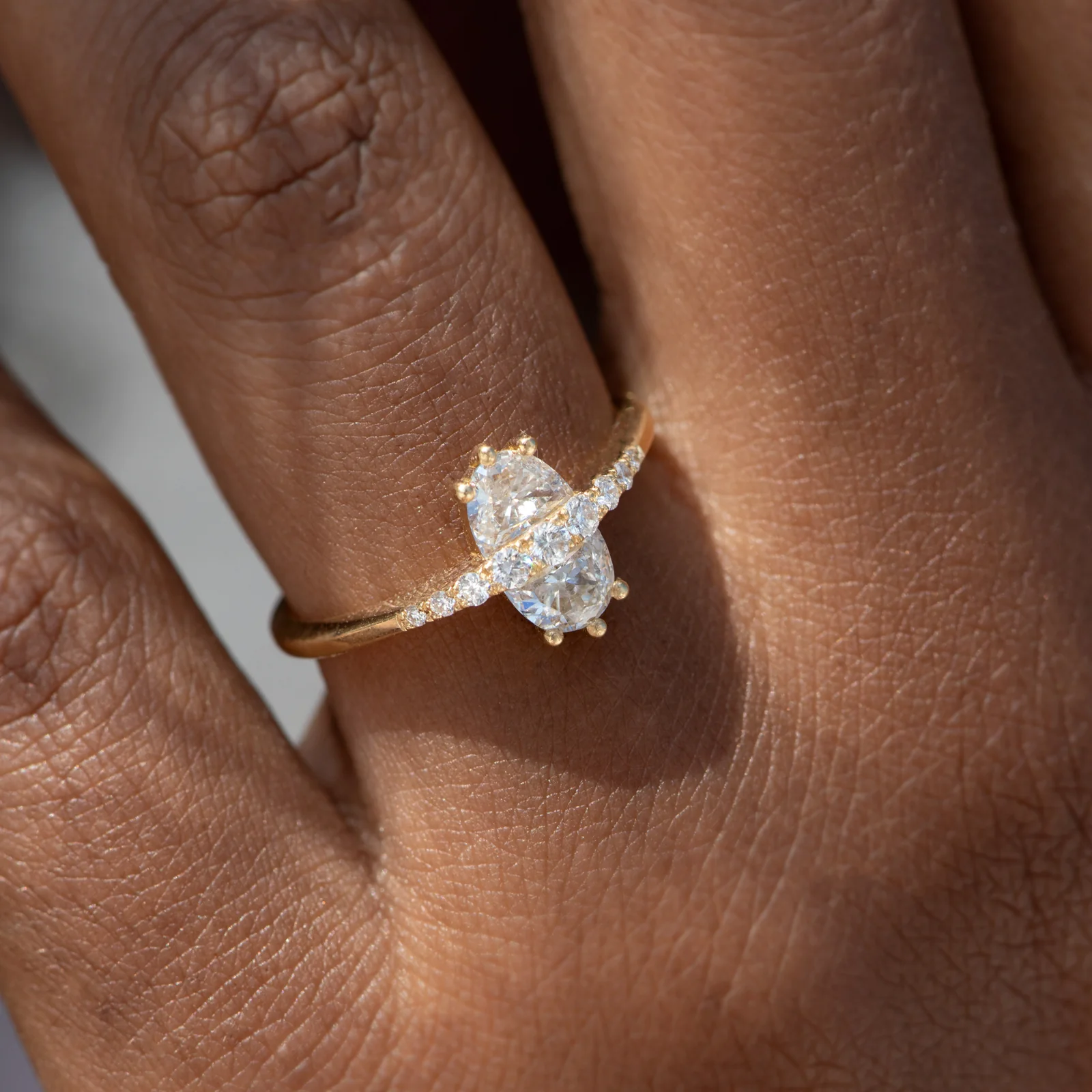 Two Stone Engagement Ring with Half Moon Cut Diamonds - Image 2