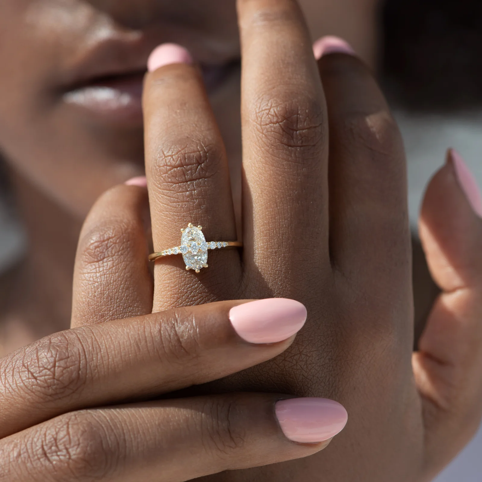 Two Stone Engagement Ring with Half Moon Cut Diamonds - Image 3