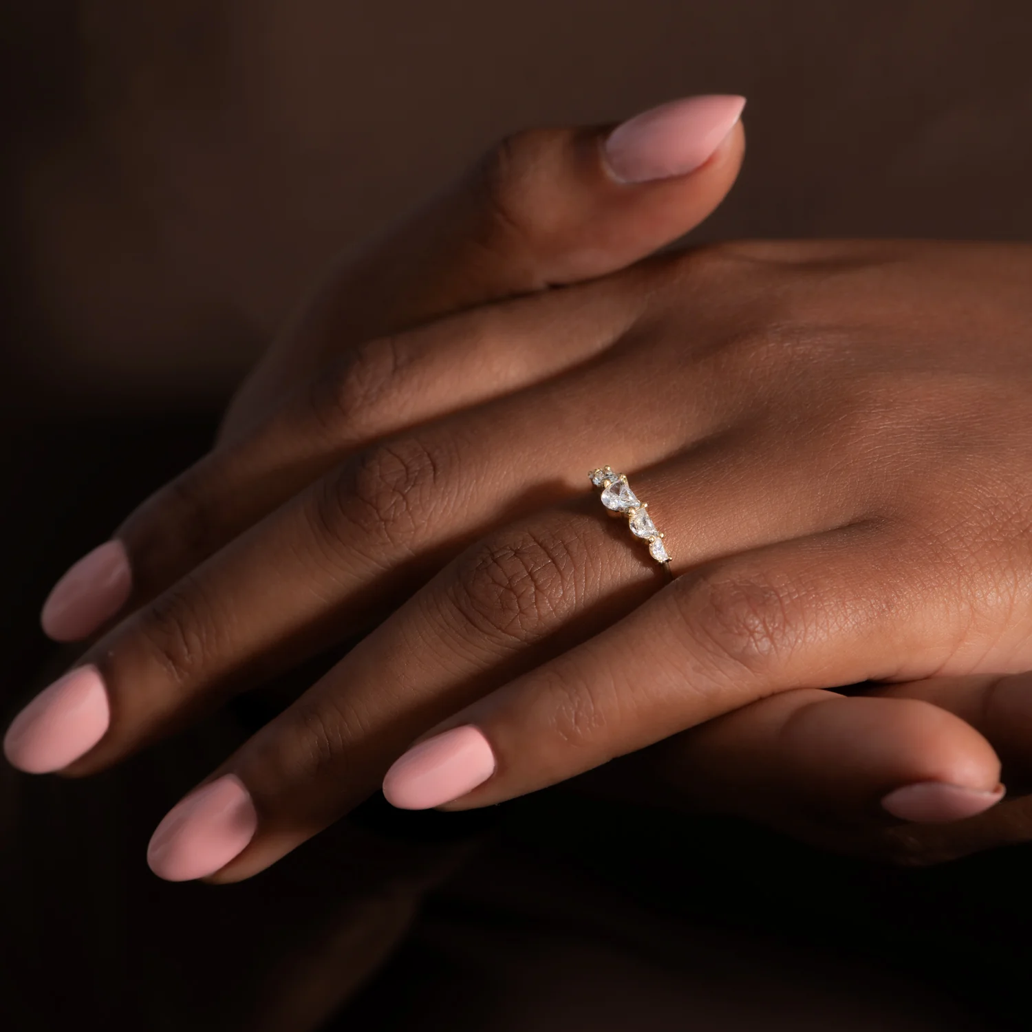 Unique Half Moon Diamond Engagement Ring - Five Diamond Ring - Image 3