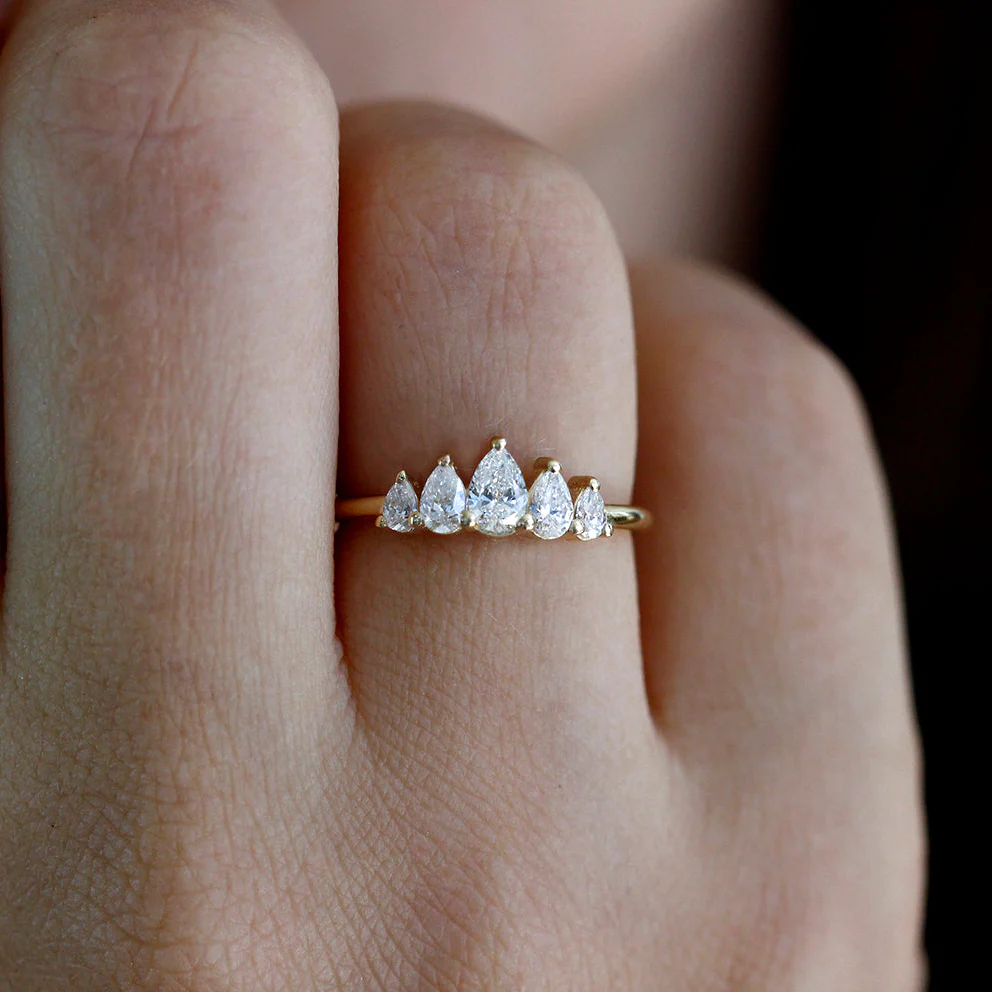 Unique Pear Diamond Engagement Ring - Five Diamond Ring - Image 3
