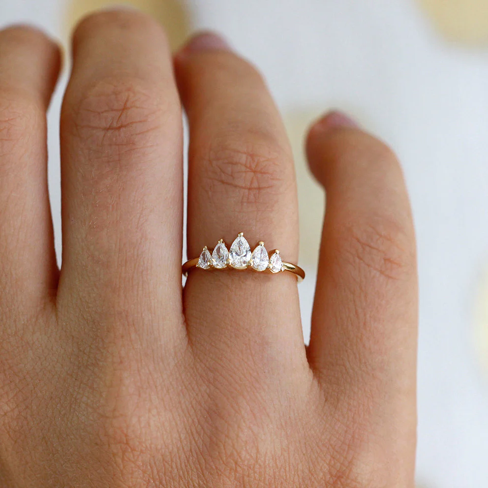 Unique Pear Diamond Engagement Ring - Five Diamond Ring - Image 5