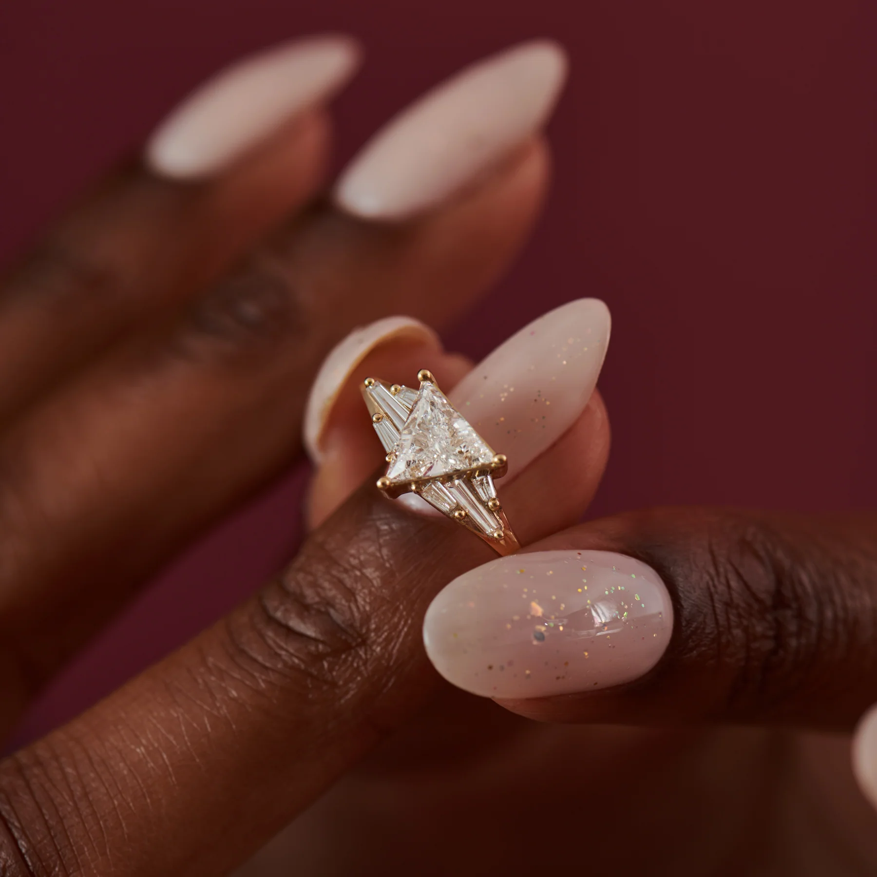 Vector Triangle & Tapered Baguette Diamond Engagement Ring - Image 4