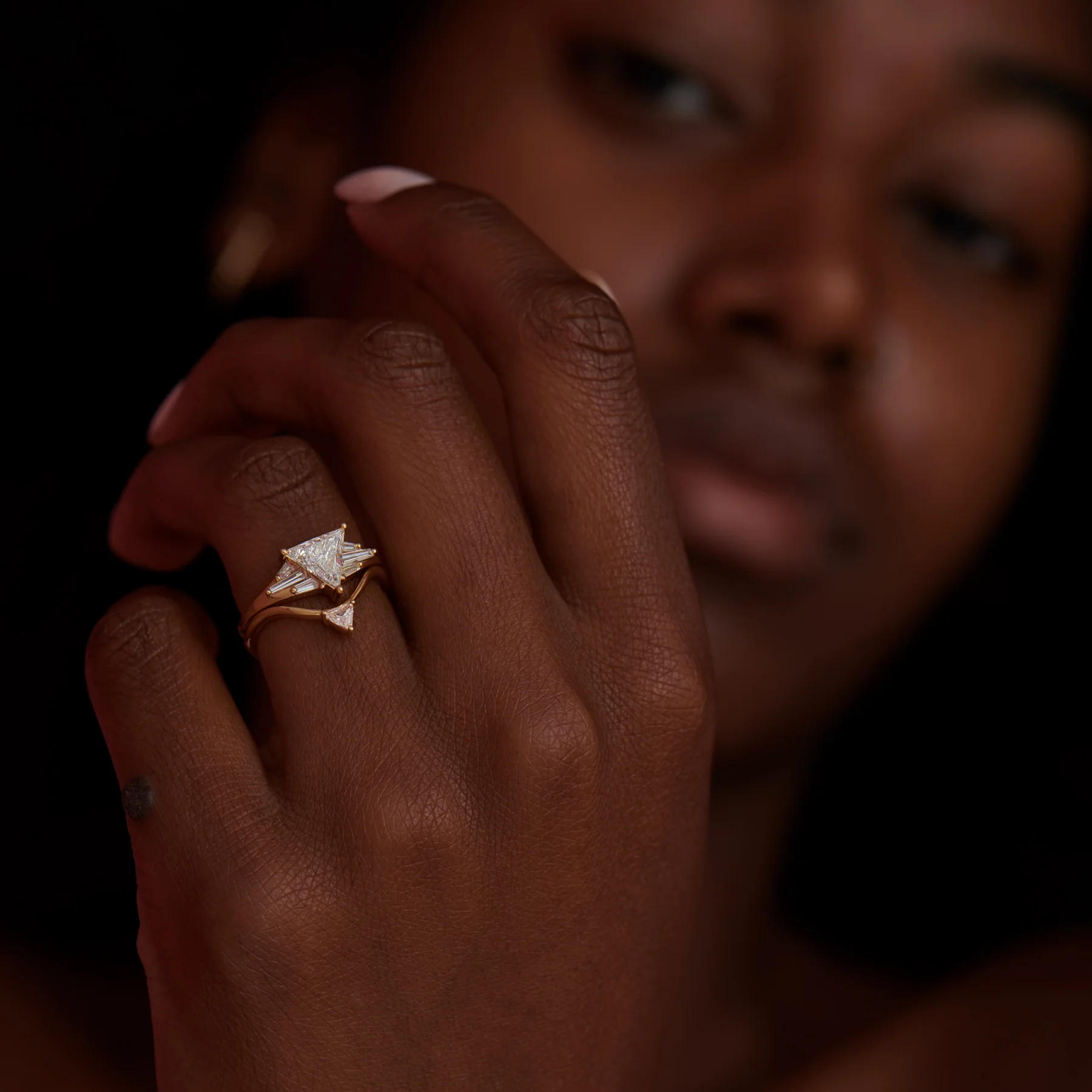 Vector Triangle & Tapered Baguette Diamond Engagement Ring - Image 5
