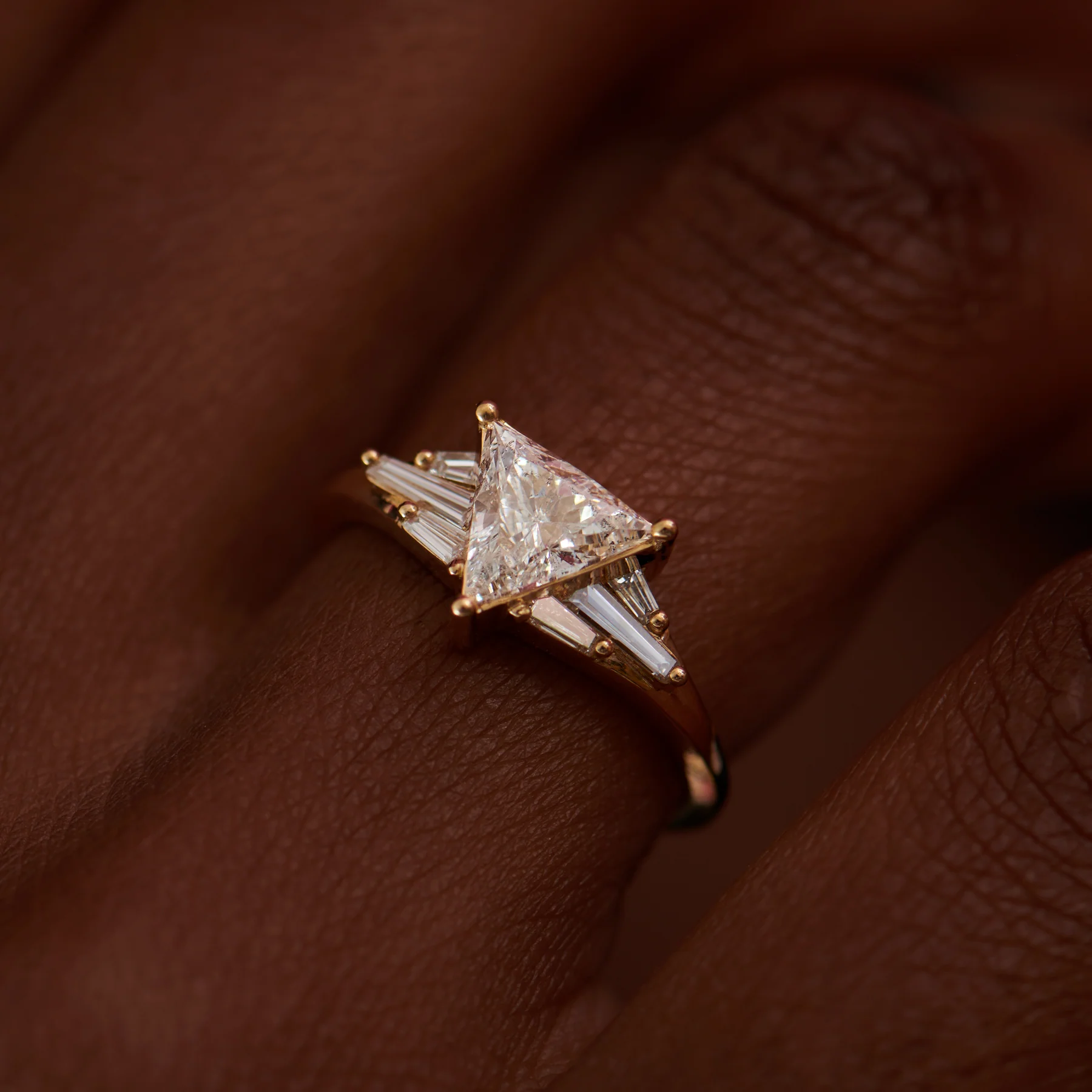 Vector Triangle & Tapered Baguette Diamond Engagement Ring - Image 6