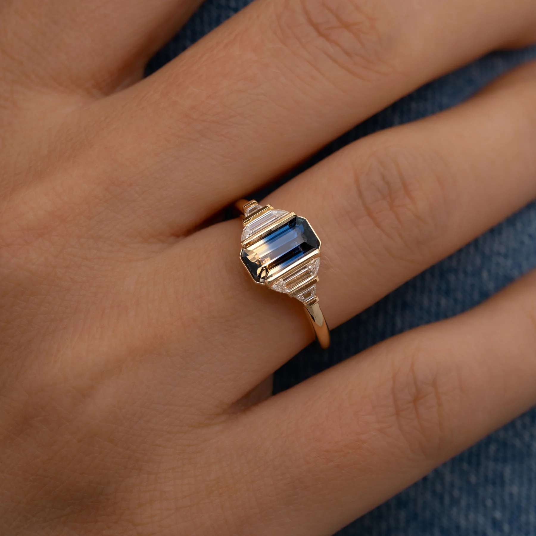 Veridian Emerald Cut Parti Sapphire & Diamond Ring - Image 2