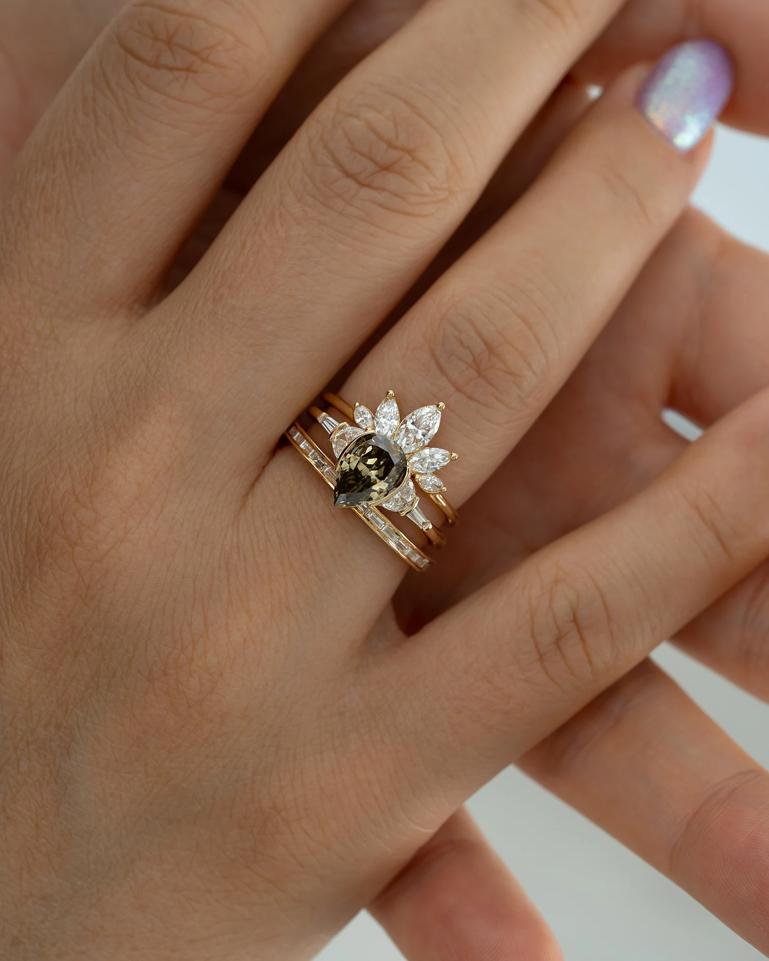 Vetiver Fancy Color Pear Diamond Engagement Ring - Image 7