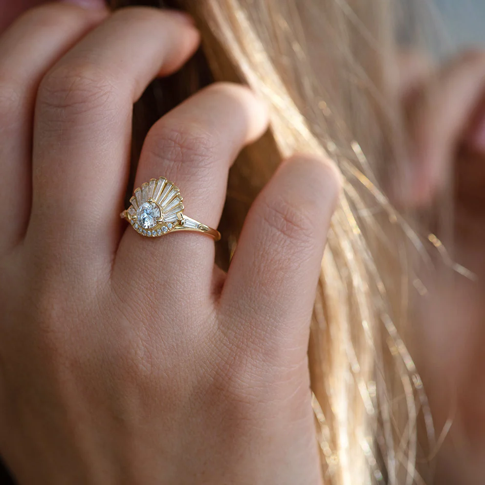 Vintage Art Deco Ring - Baguette Crown Cluster Engagement Ring - Image 10