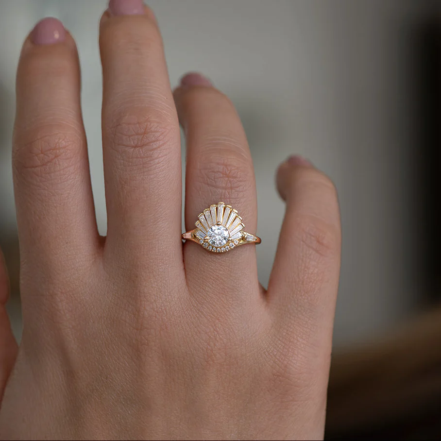 Vintage Art Deco Ring - Baguette Crown Cluster Engagement Ring - Image 3
