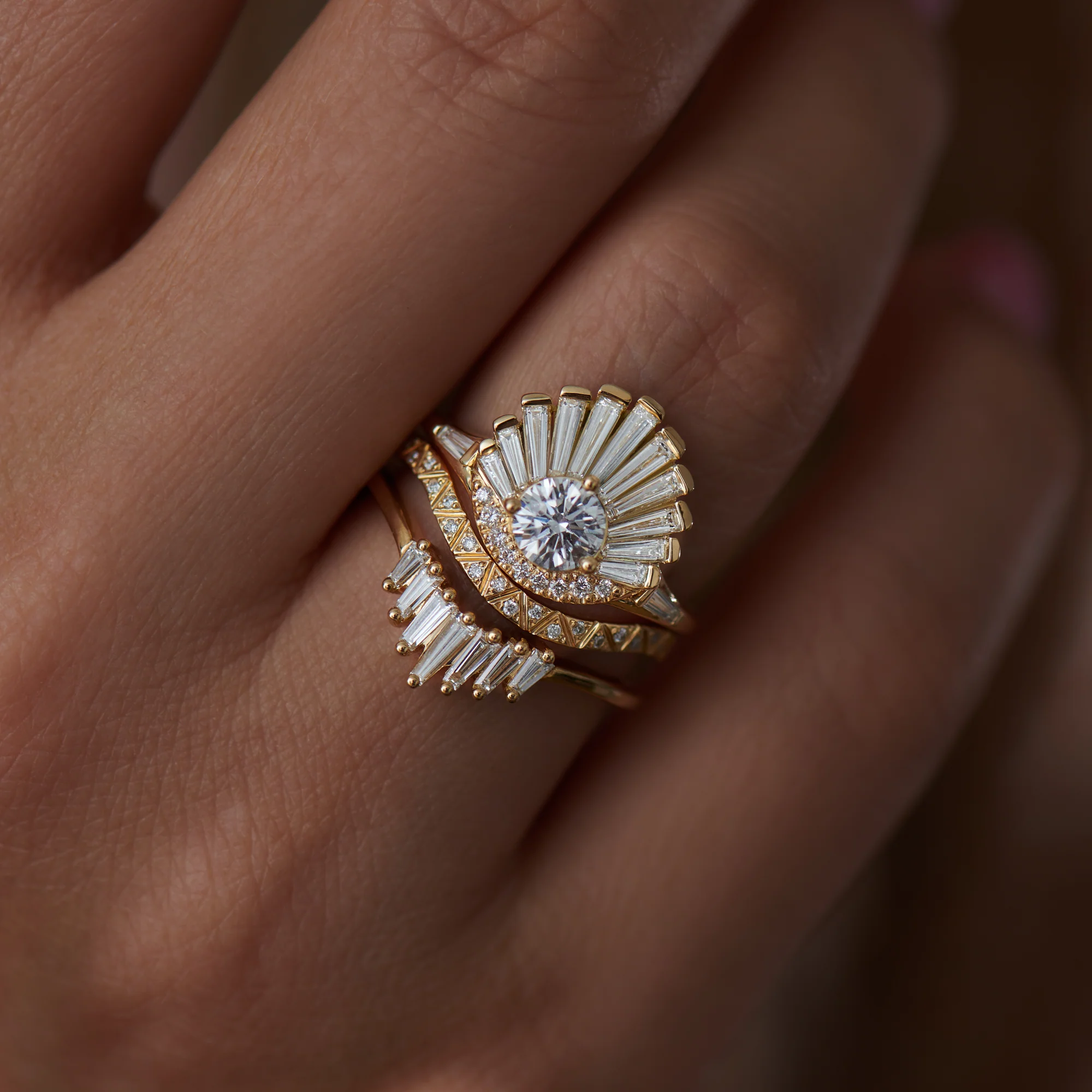 Vintage Art Deco Ring - Baguette Crown Cluster Engagement Ring - Image 4