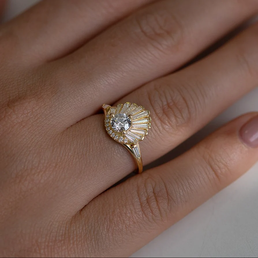Vintage Art Deco Ring - Baguette Crown Cluster Engagement Ring - Image 5