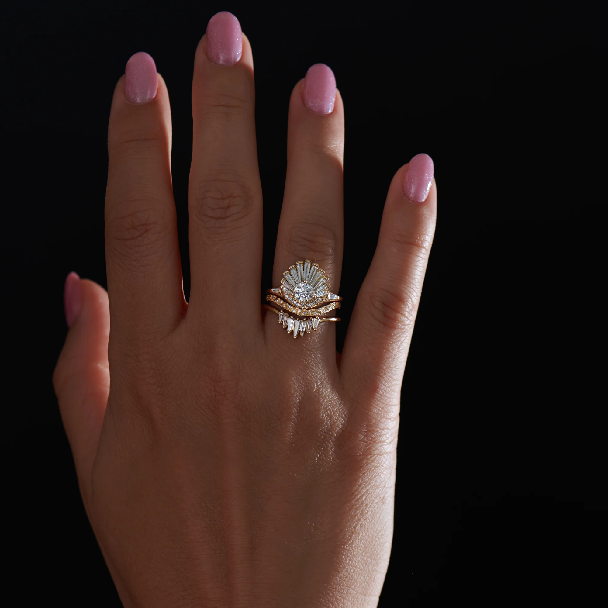 Vintage Art Deco Ring - Baguette Crown Cluster Engagement Ring - Image 6