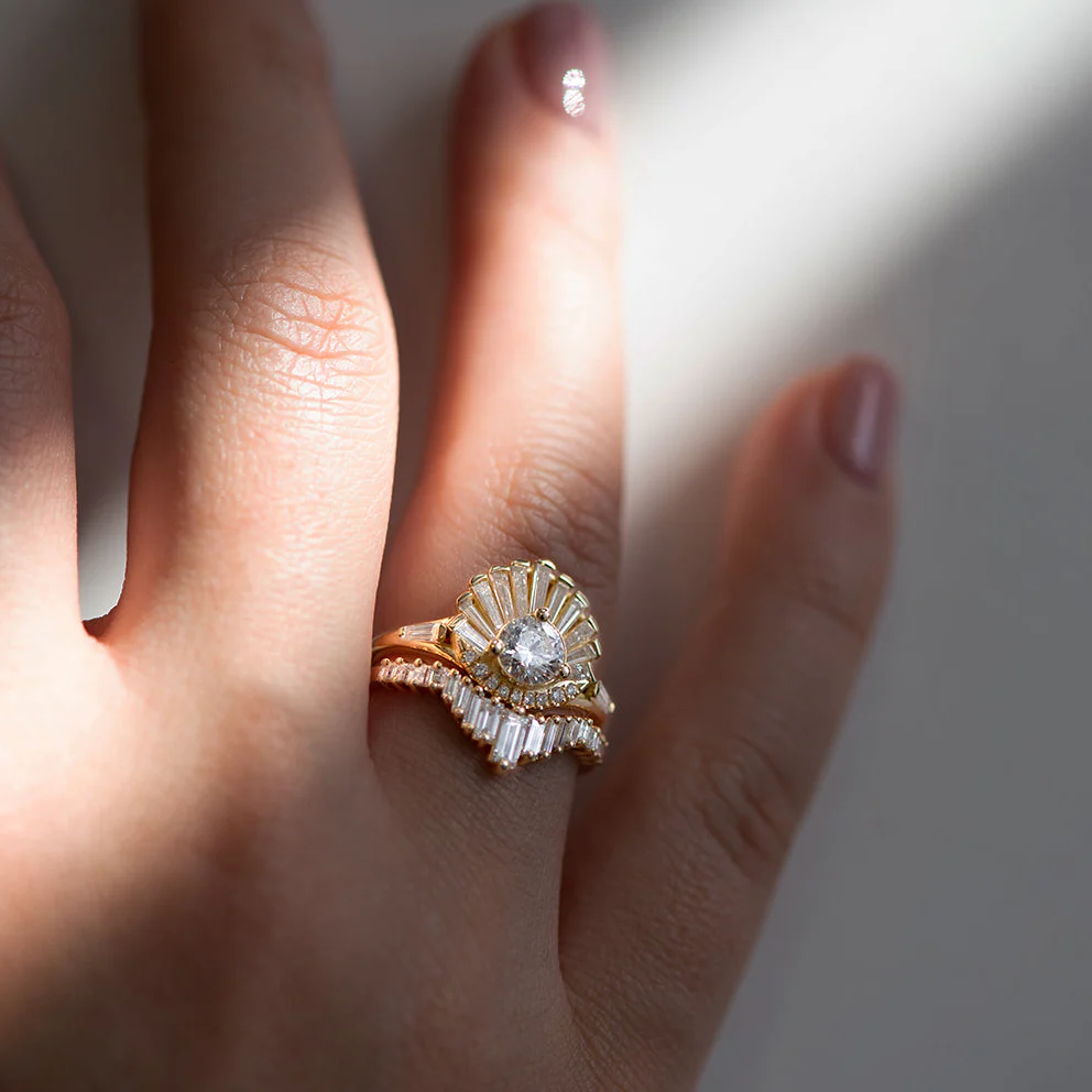 Vintage Art Deco Ring - Baguette Crown Cluster Engagement Ring - Image 7
