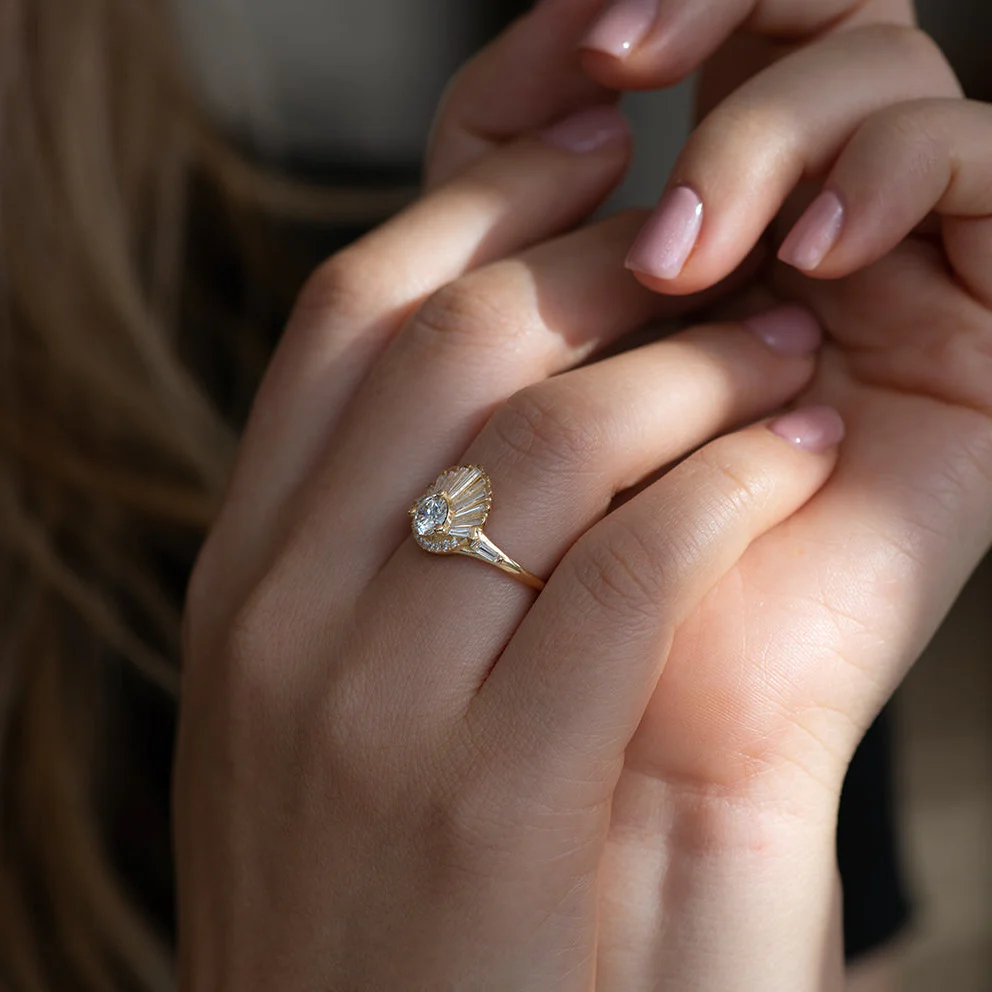 Vintage Art Deco Ring - Baguette Crown Cluster Engagement Ring - Image 8