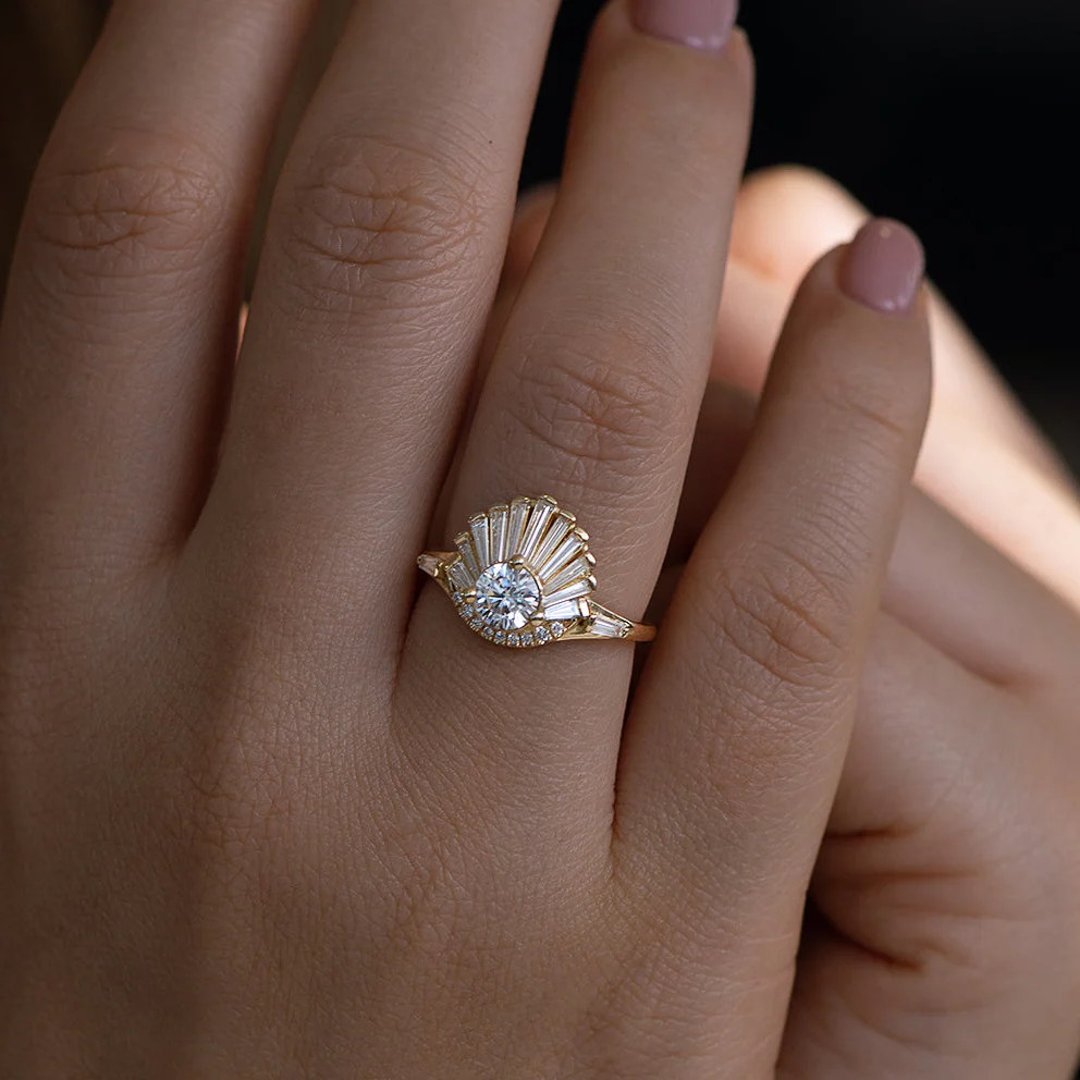 Vintage Art Deco Ring - Baguette Crown Cluster Engagement Ring - Image 9
