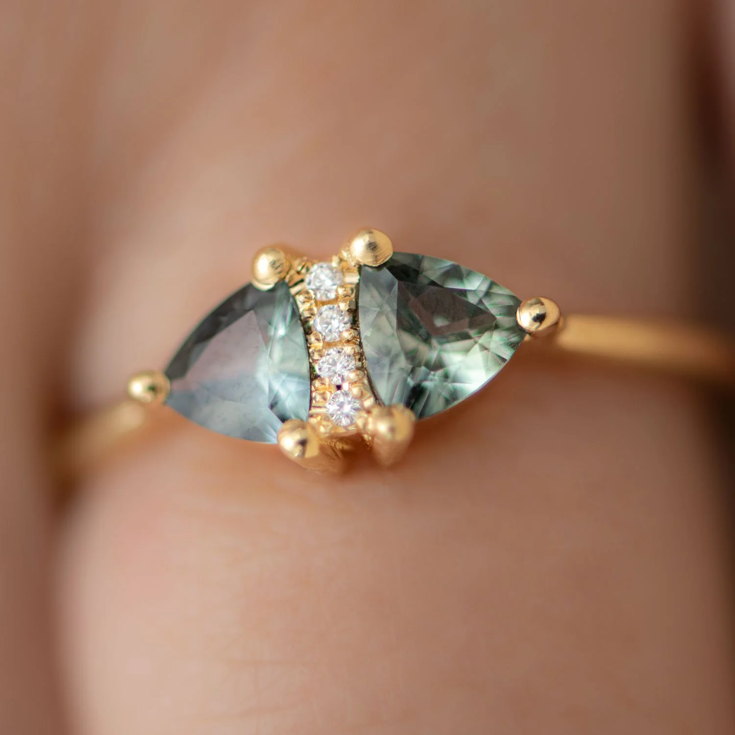 Vintage Style Engagement Ring with Trillions and Brilliant Diamonds - Image 6