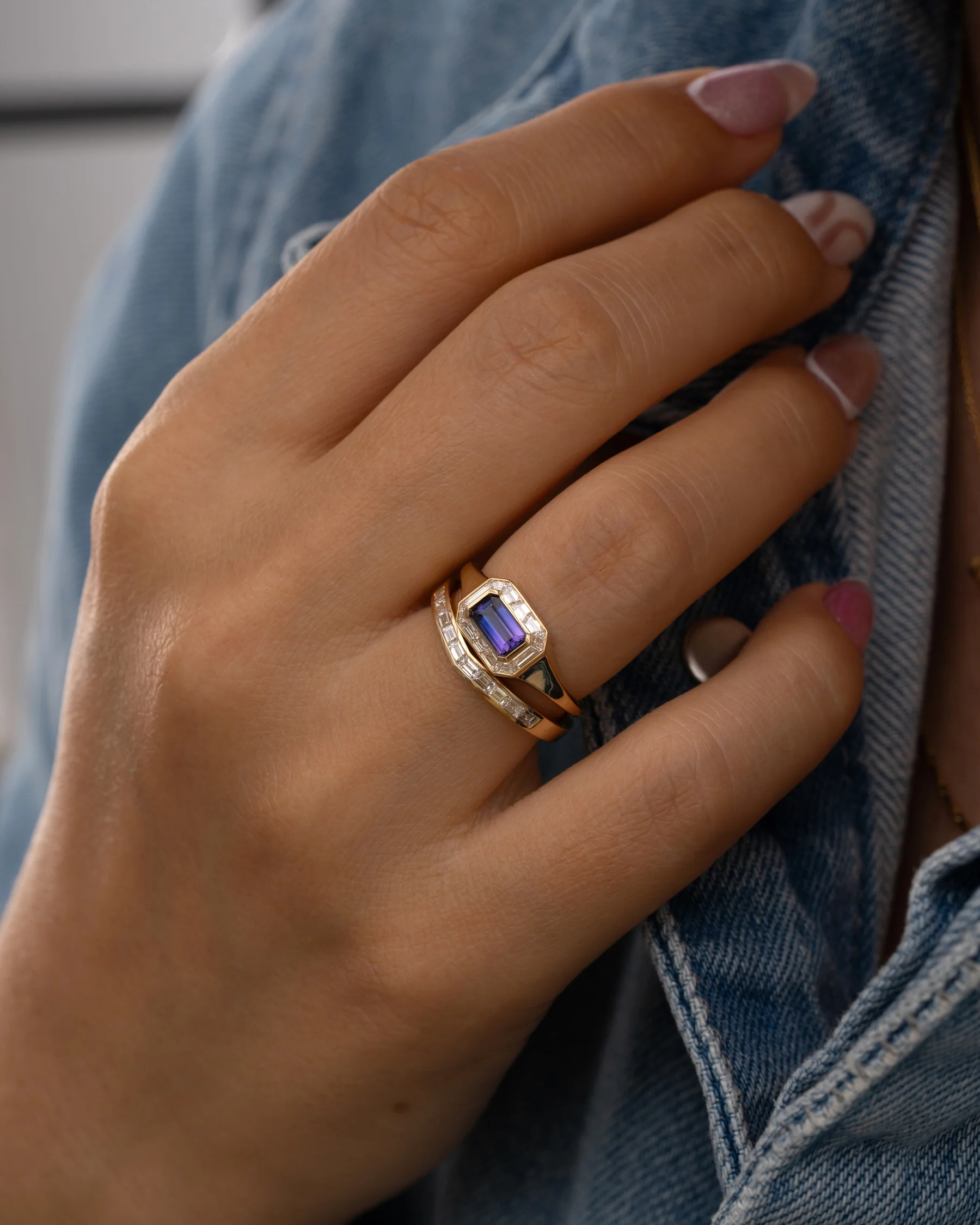 Violet Sapphire Halo Engagement Ring - Image 6