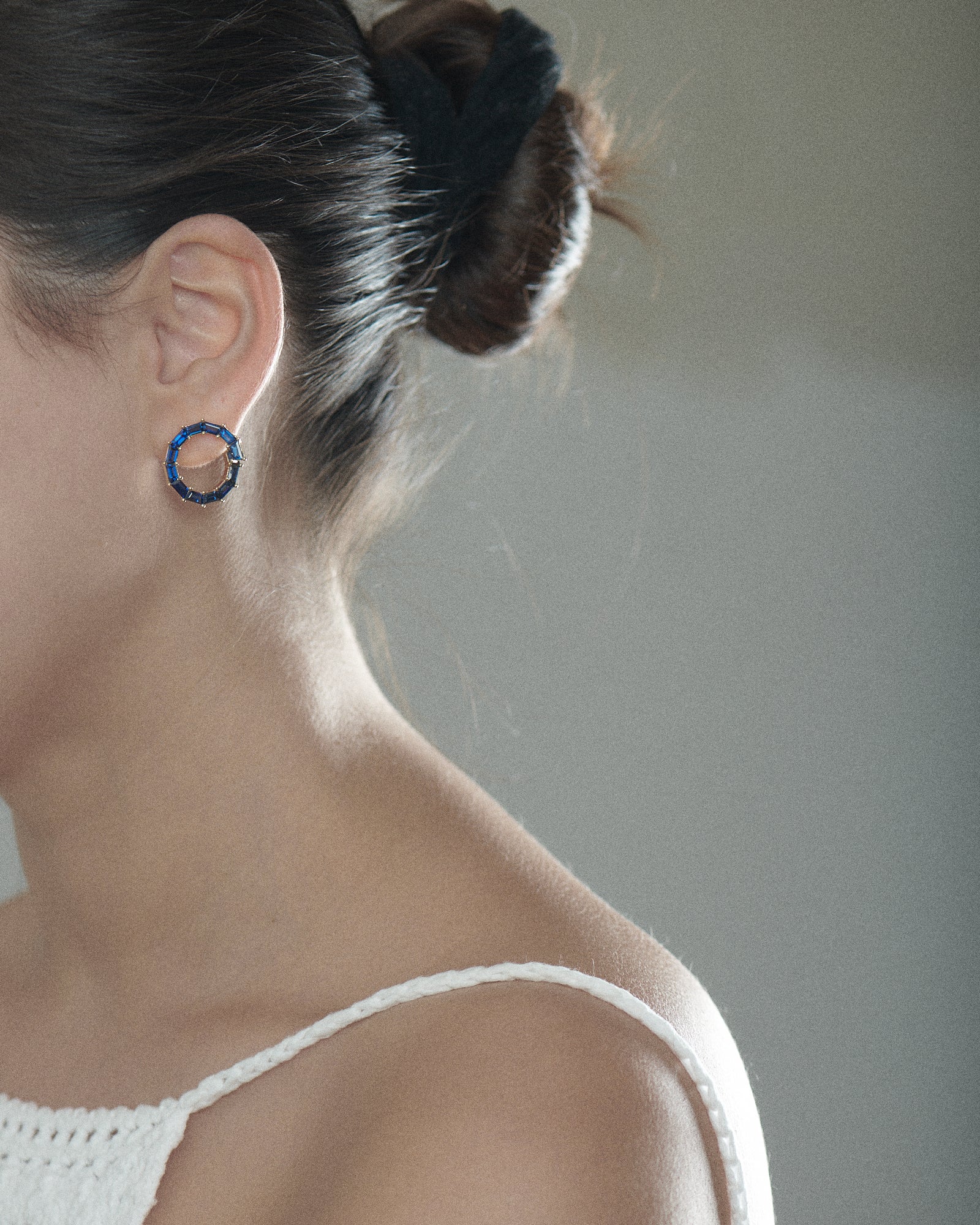 Whirlpool Sapphire Trapeze Spiral Hoop Earrings - Image 2