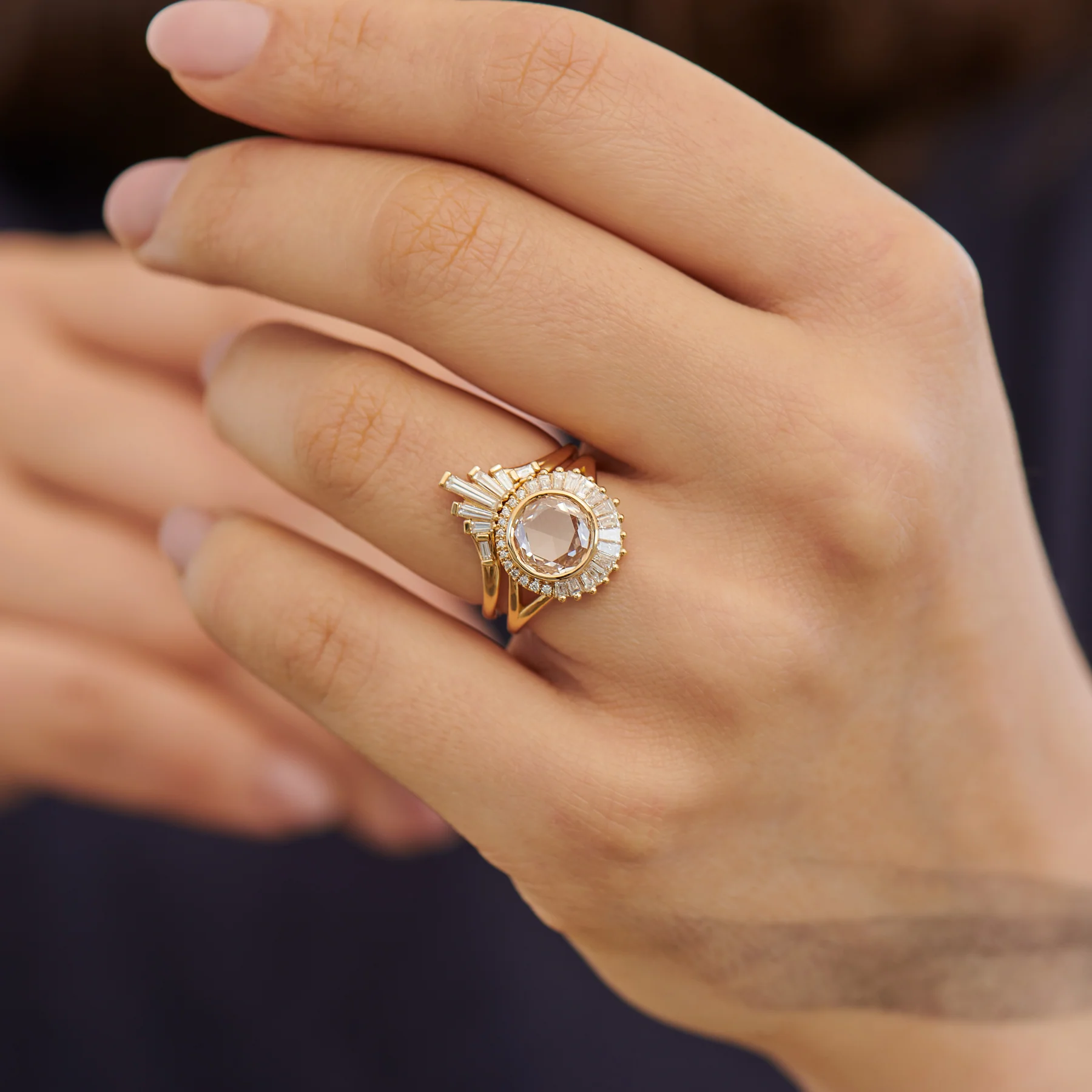 White Baguette Diamond Nesting Art Deco Wedding Ring - Image 5