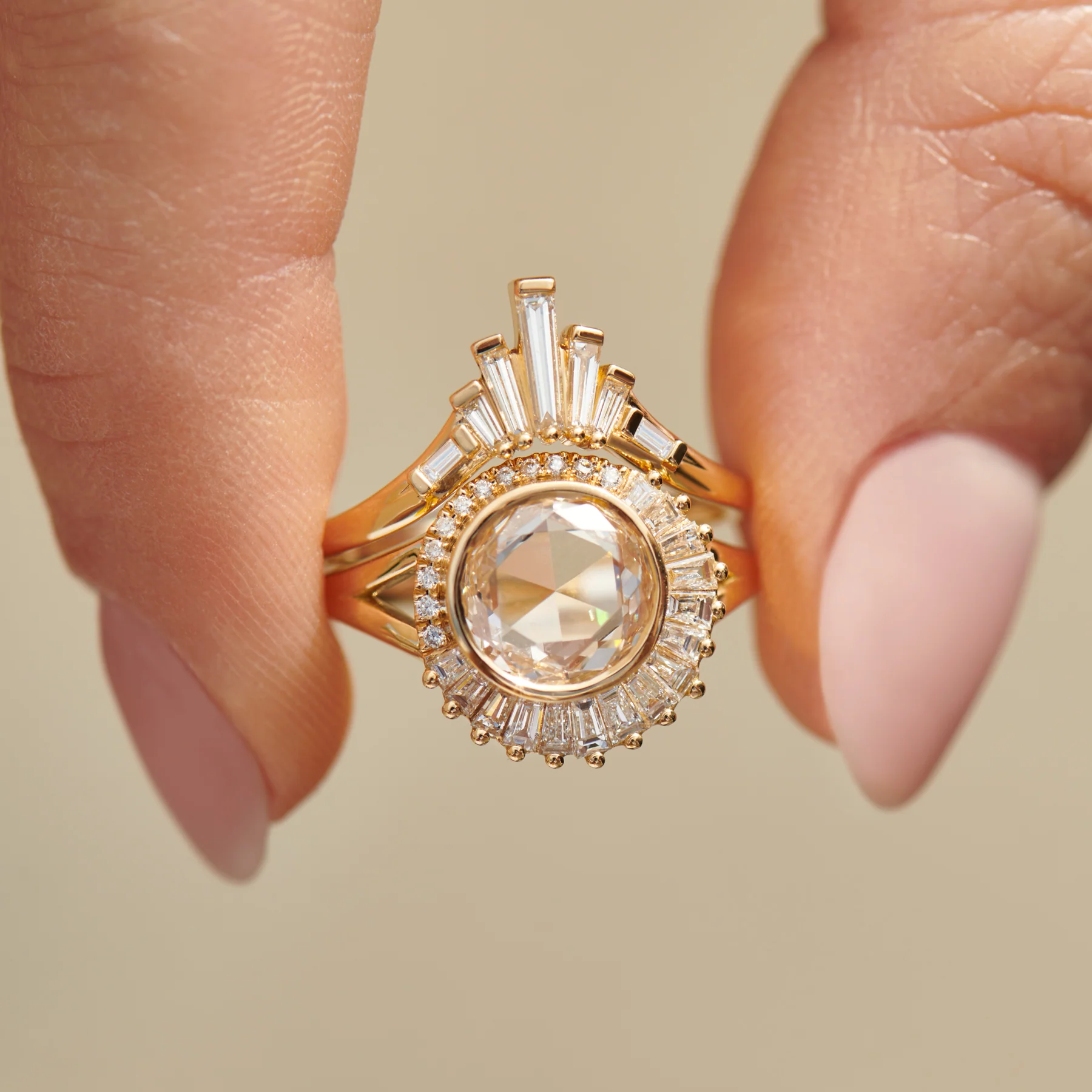 White Baguette Diamond Nesting Art Deco Wedding Ring - Image 6